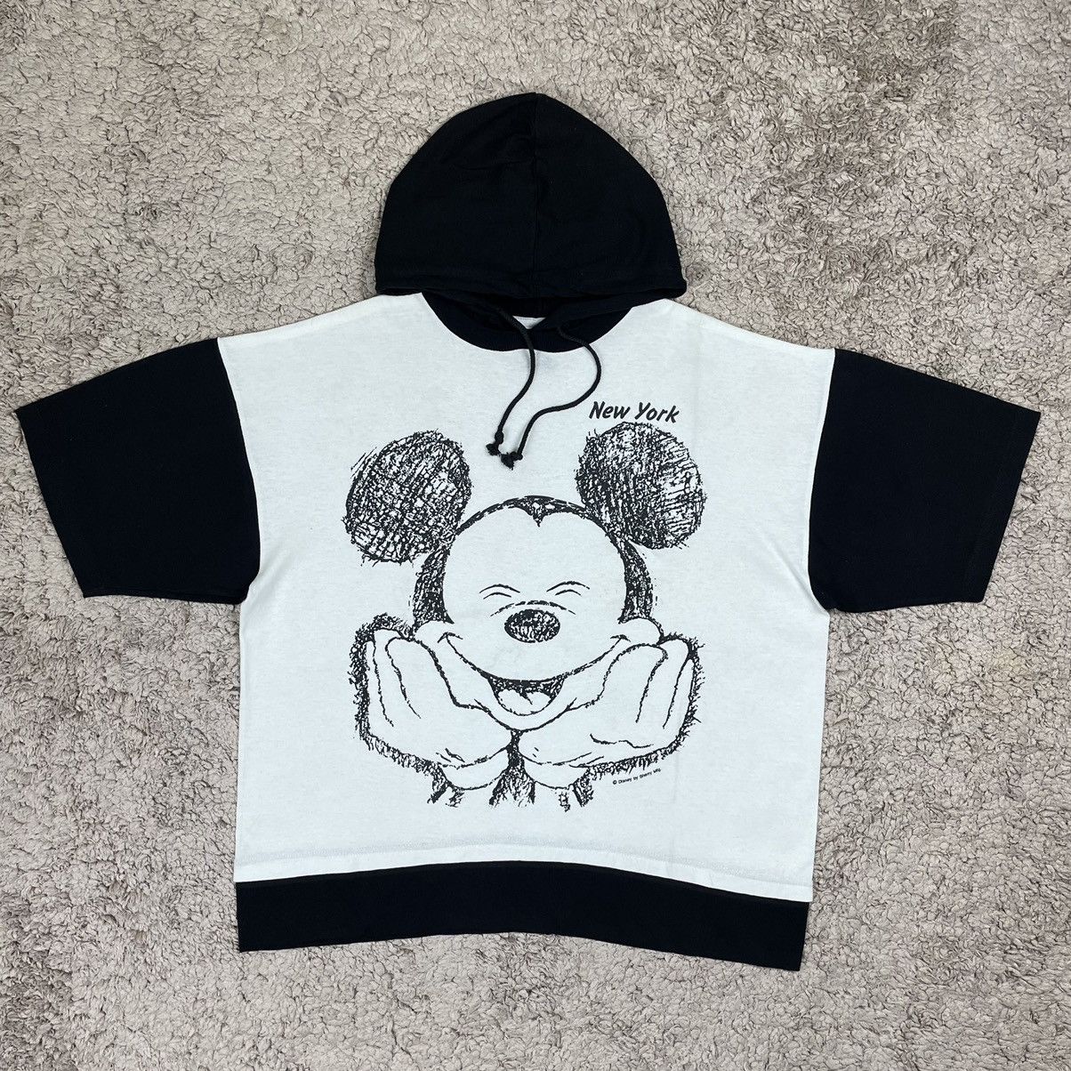 image of Mickey And Co x Mickey Mouse Vintage Mickey Mouse Handprint Design Hoodie T-Shirt in White (Size La