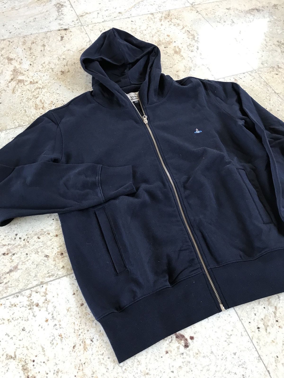 Zip Up Black Hoodie With Embroidered Chest Logo