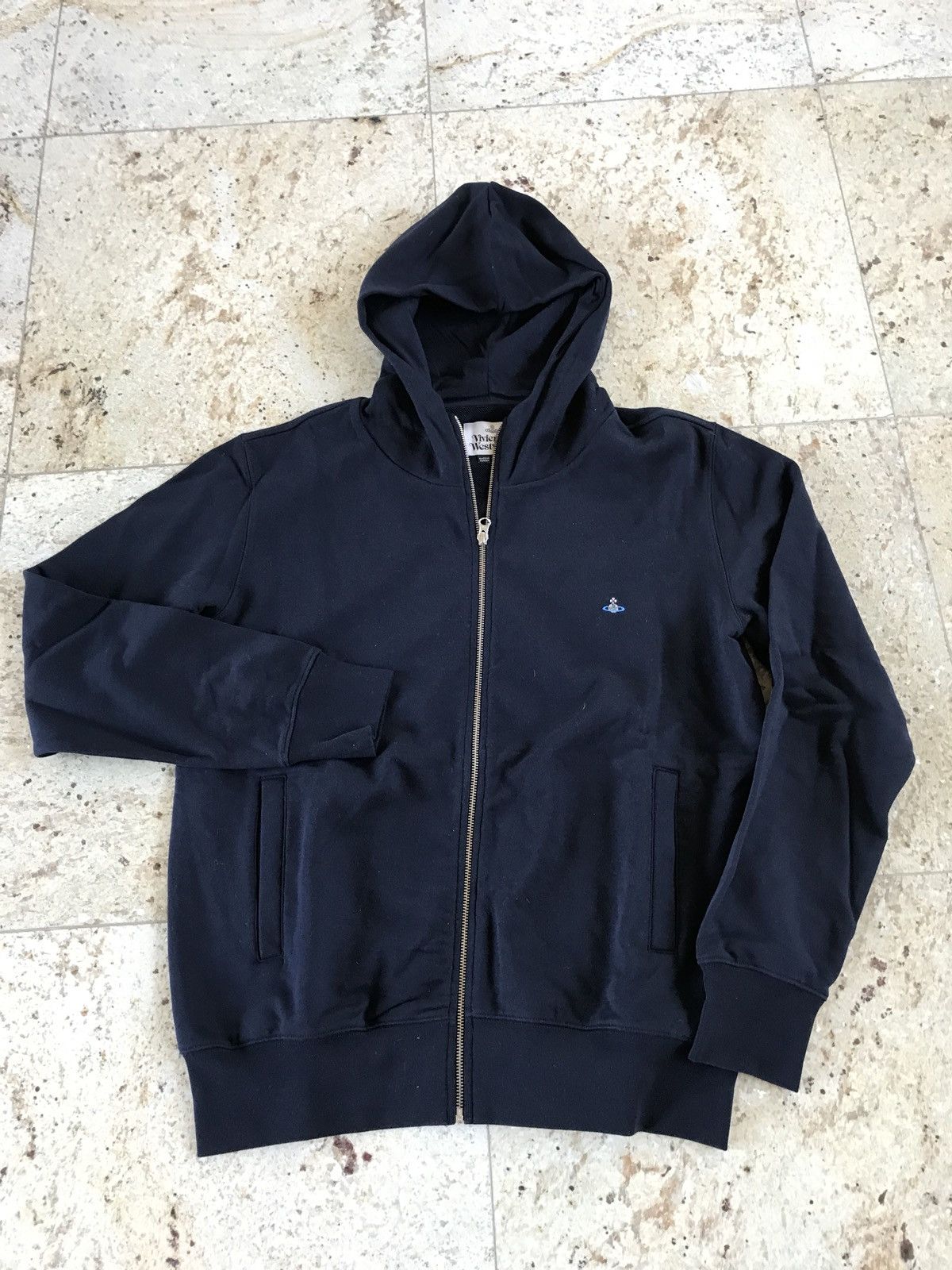Zip Up Black Hoodie With Embroidered Chest Logo