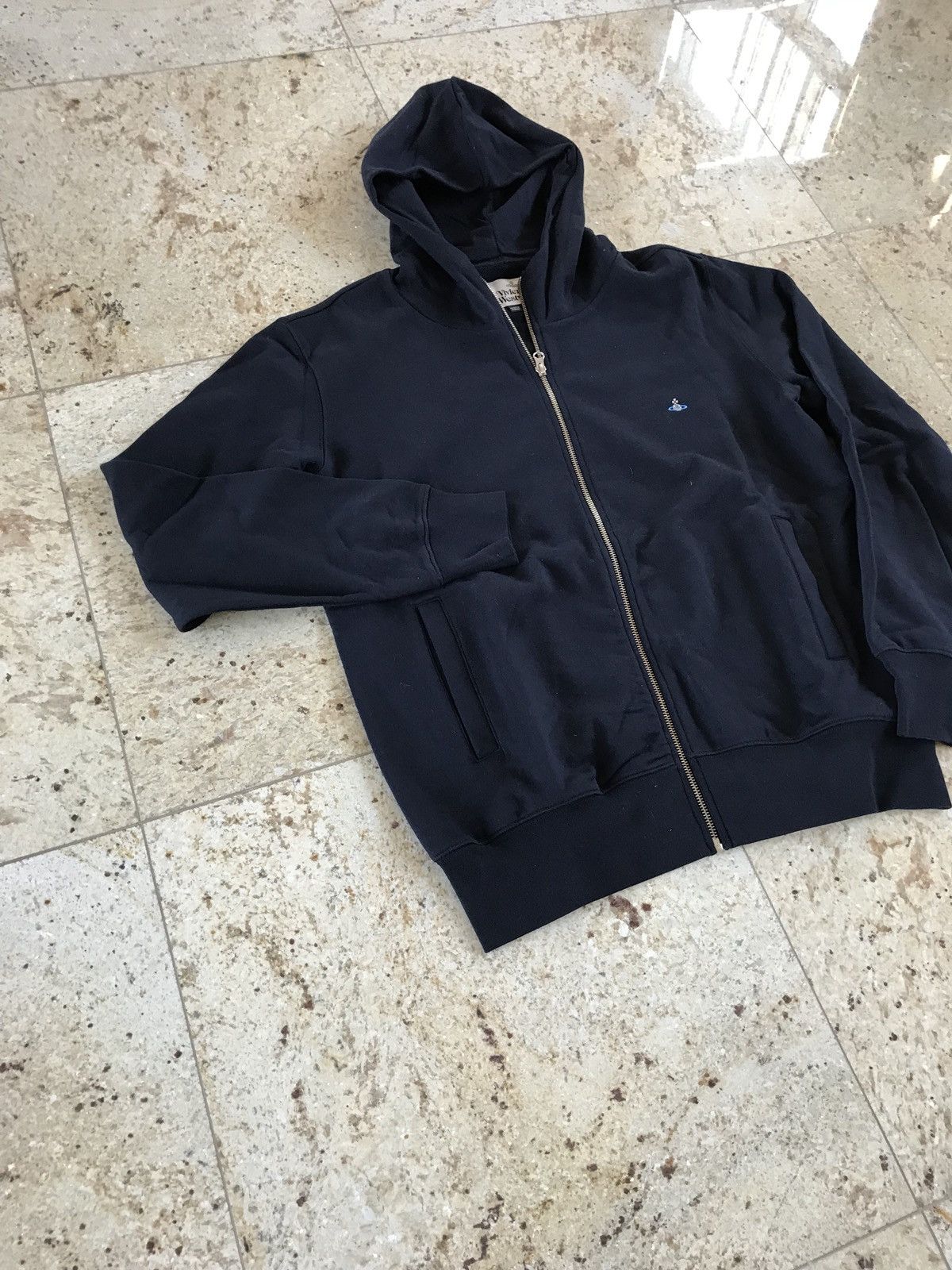 Zip Up Black Hoodie With Embroidered Chest Logo