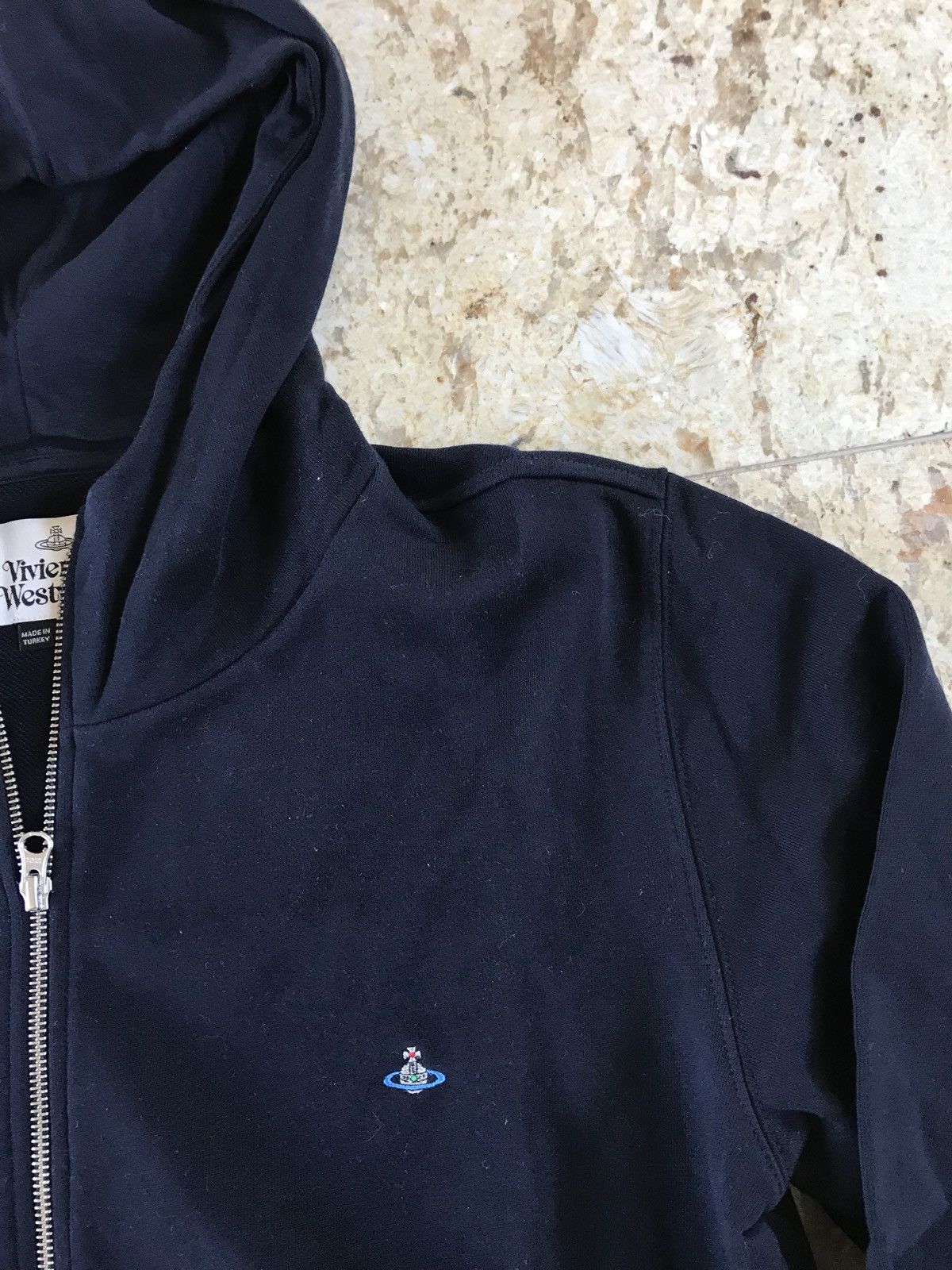 Zip Up Black Hoodie With Embroidered Chest Logo