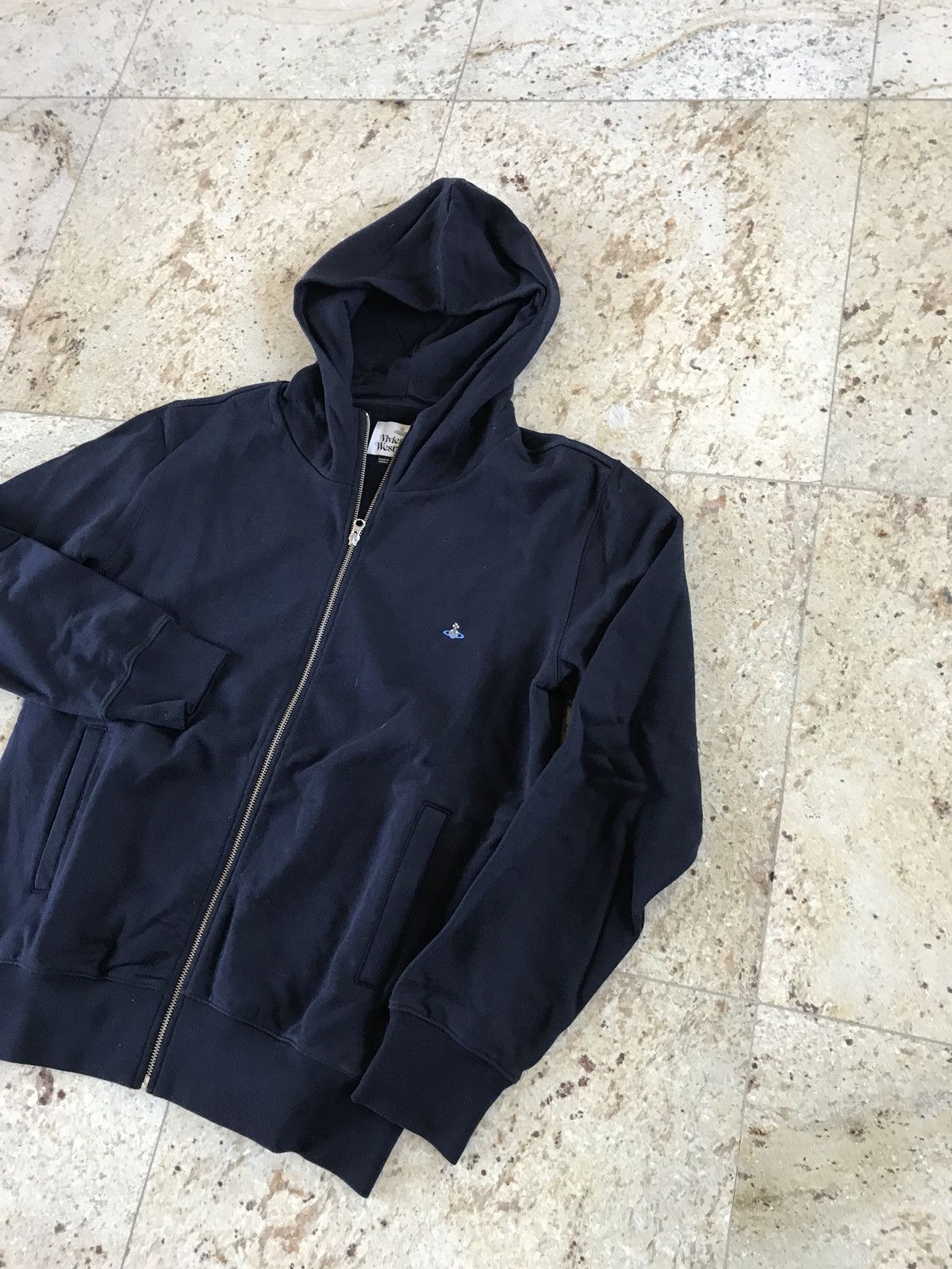 Zip Up Black Hoodie With Embroidered Chest Logo