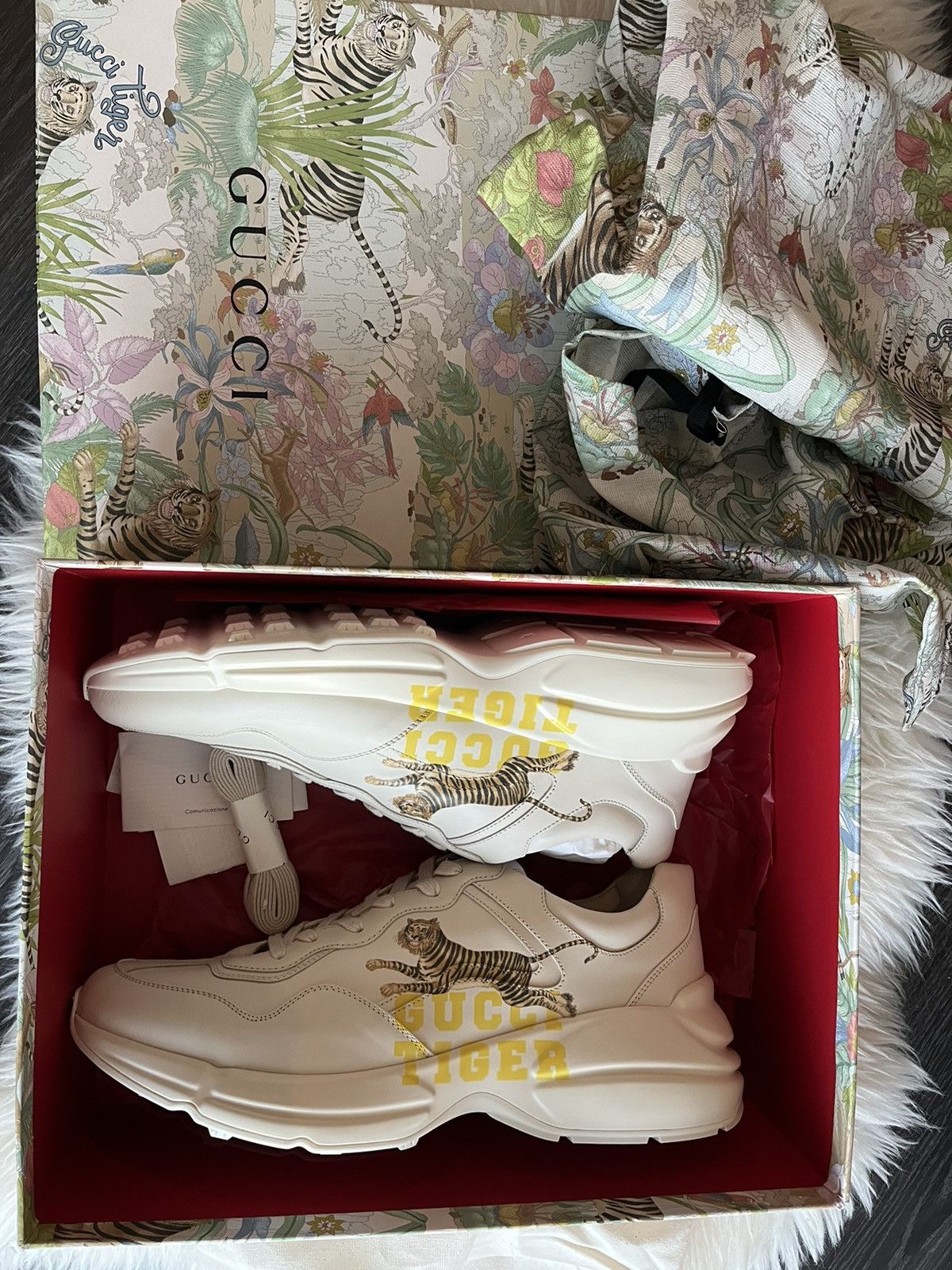 Gucci Rare New Super Runway Rhyton Gucci Tiger Leather Sneaker Size US 12.5 / EU 45-46 - 7 Thumbnail
