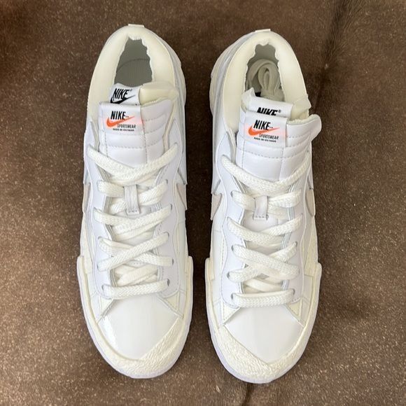 Nike × Sacai Sacai X Nike Blazer Low White Patent Two Tone Double Sneaker Size US 10 / EU 43 - 6 Thumbnail