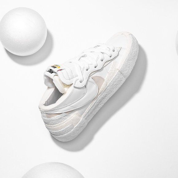 Nike × Sacai Sacai X Nike Blazer Low White Patent Two Tone Double Sneaker Size US 10 / EU 43 - 2 Thumbnail