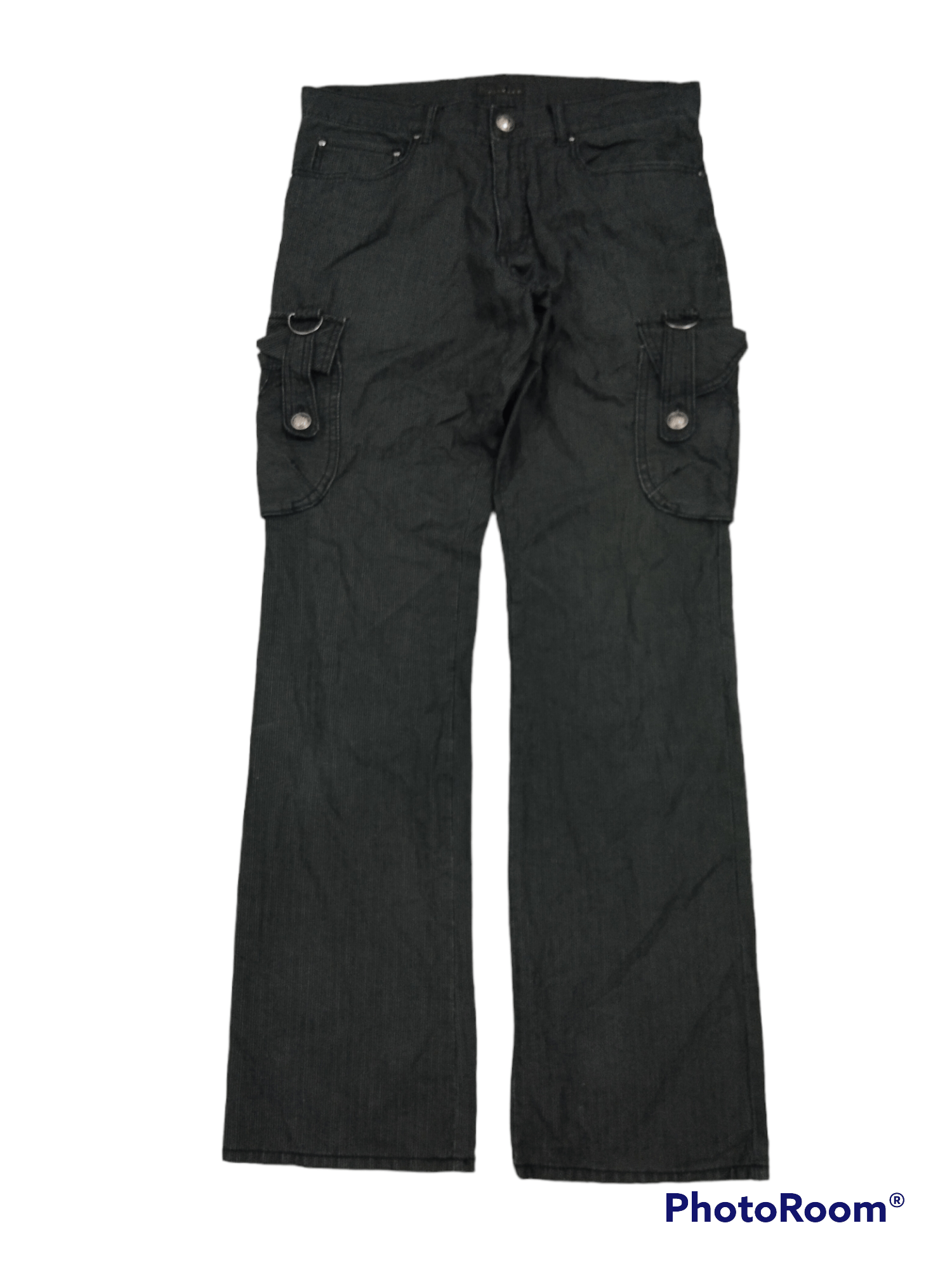 image of Avant Garde Flare Spinish Stripe Cargo Pants in Black Stripe Grey, Men's (Size 33)