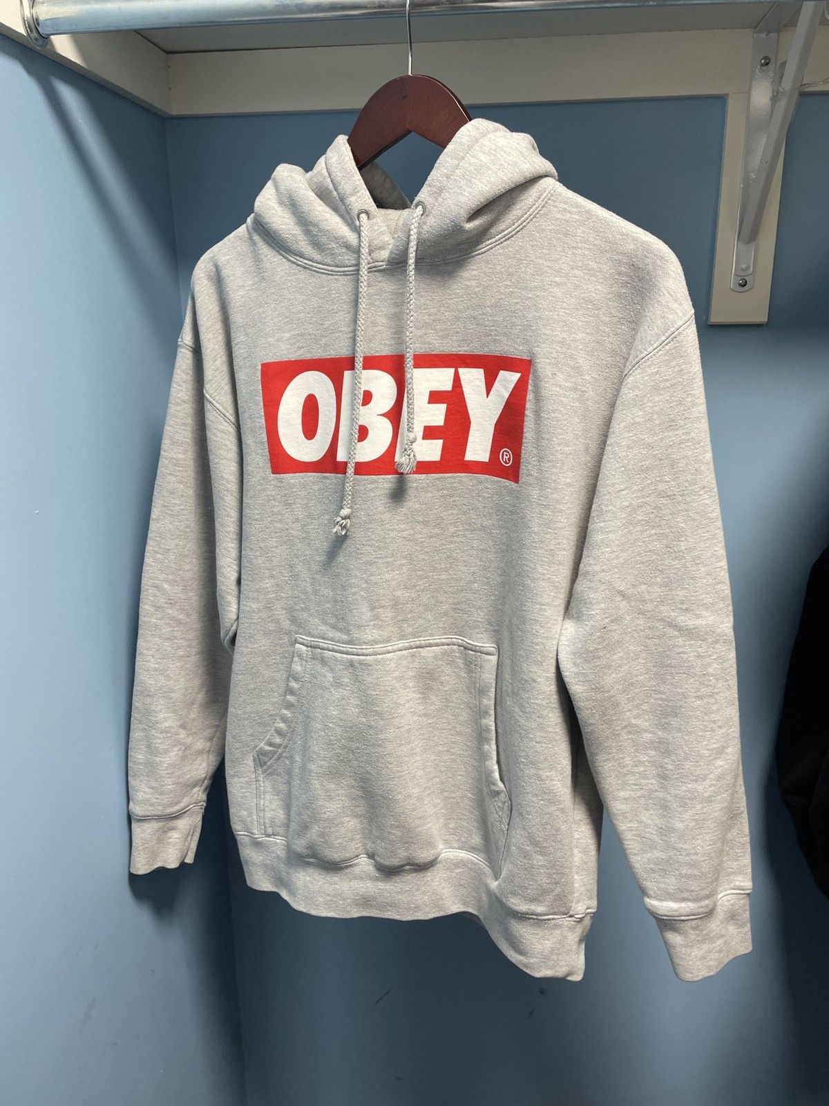 Vintage Obey grey box logo hoodie Grailed