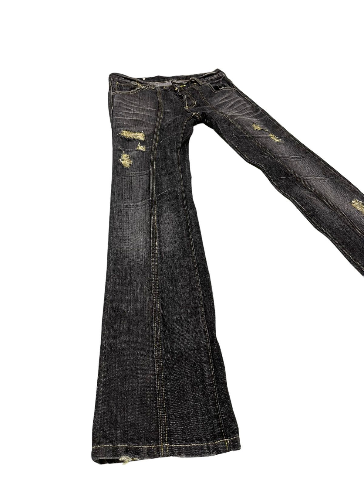image of Hype Slim Flare Jeans Buffalo Jeans Distress Denim Boot Cut 7 in Faded Black, Men's (Size 29)