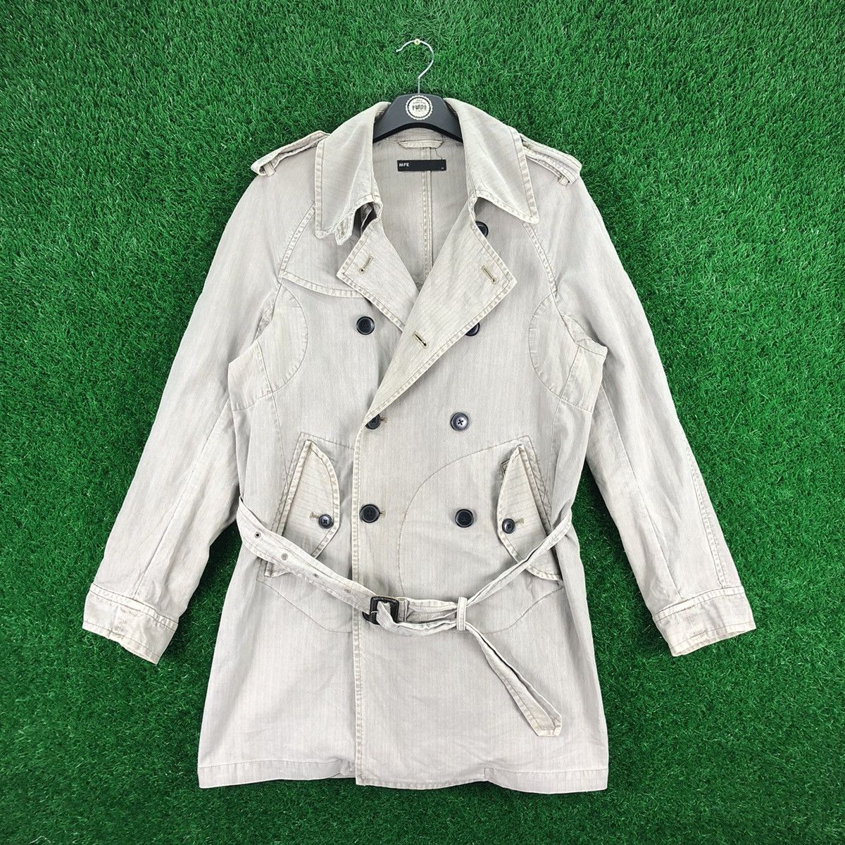 image of Archival Clothing x Vintage Trench Coat Women Harringbone Twill By Mfe in Grey (Size Small)