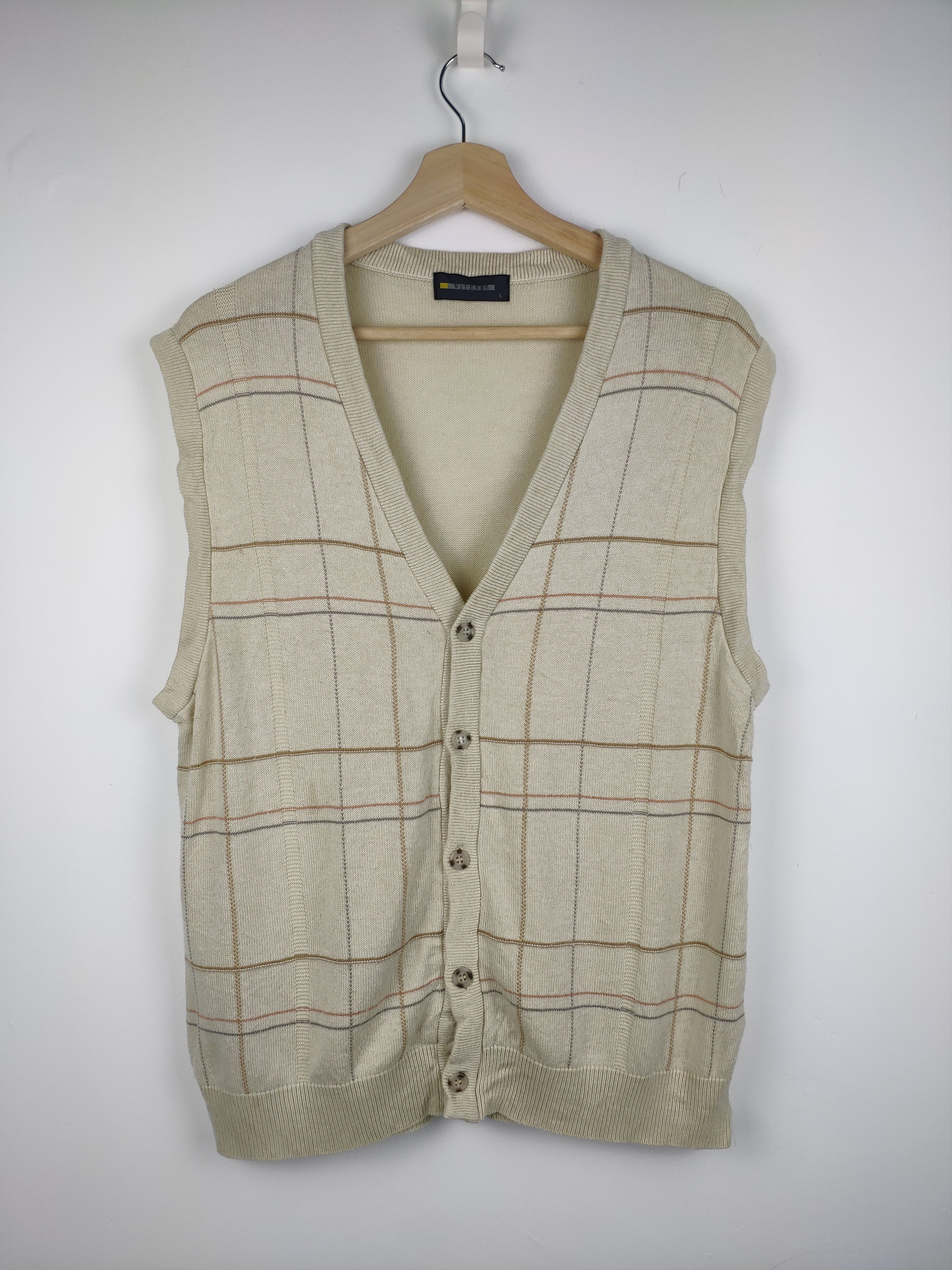 Japanese Brand × Vintage Vintage Knit Cardigan Vest Plaid Style Size US M / EU 48-50 / 2 - 1 Thumbnail