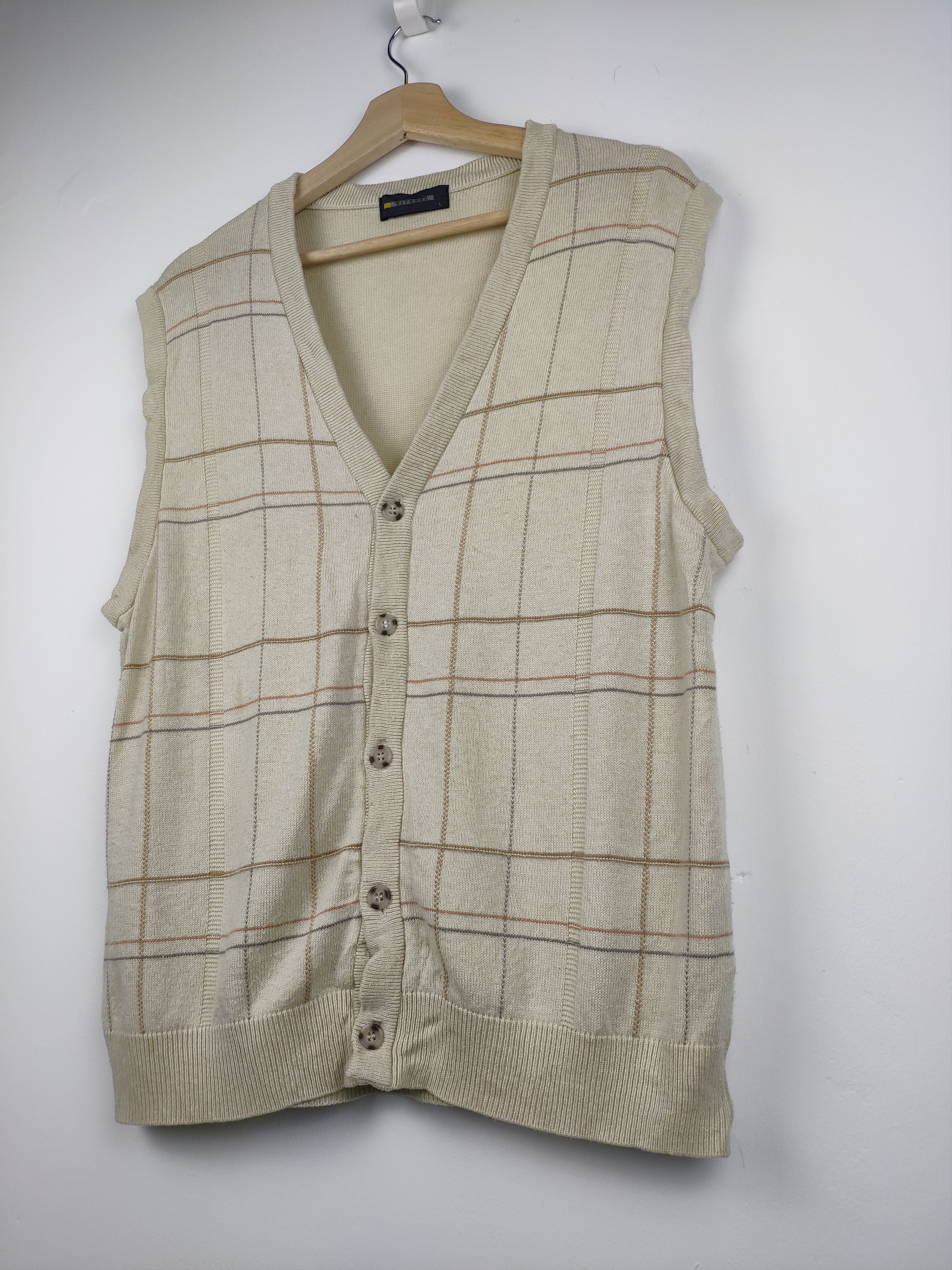 Japanese Brand × Vintage Vintage Knit Cardigan Vest Plaid Style Size US M / EU 48-50 / 2 - 2 Thumbnail