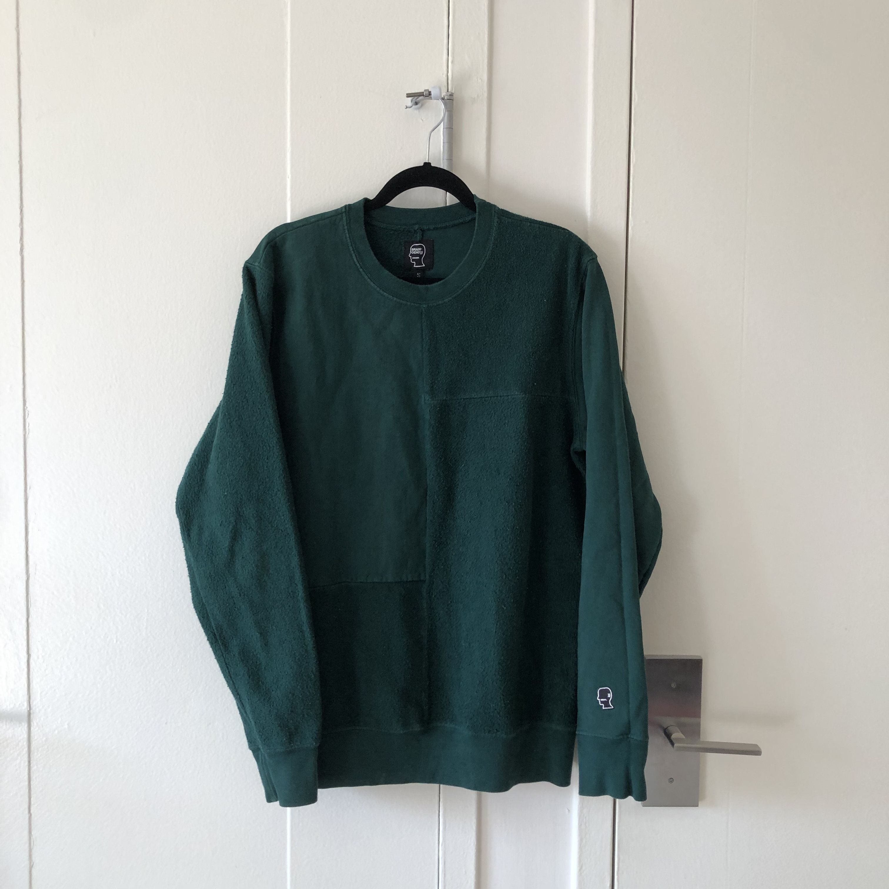 image of Brain Dead Paneled Reverse Fleece L/s in Green, Men's (Size Small)