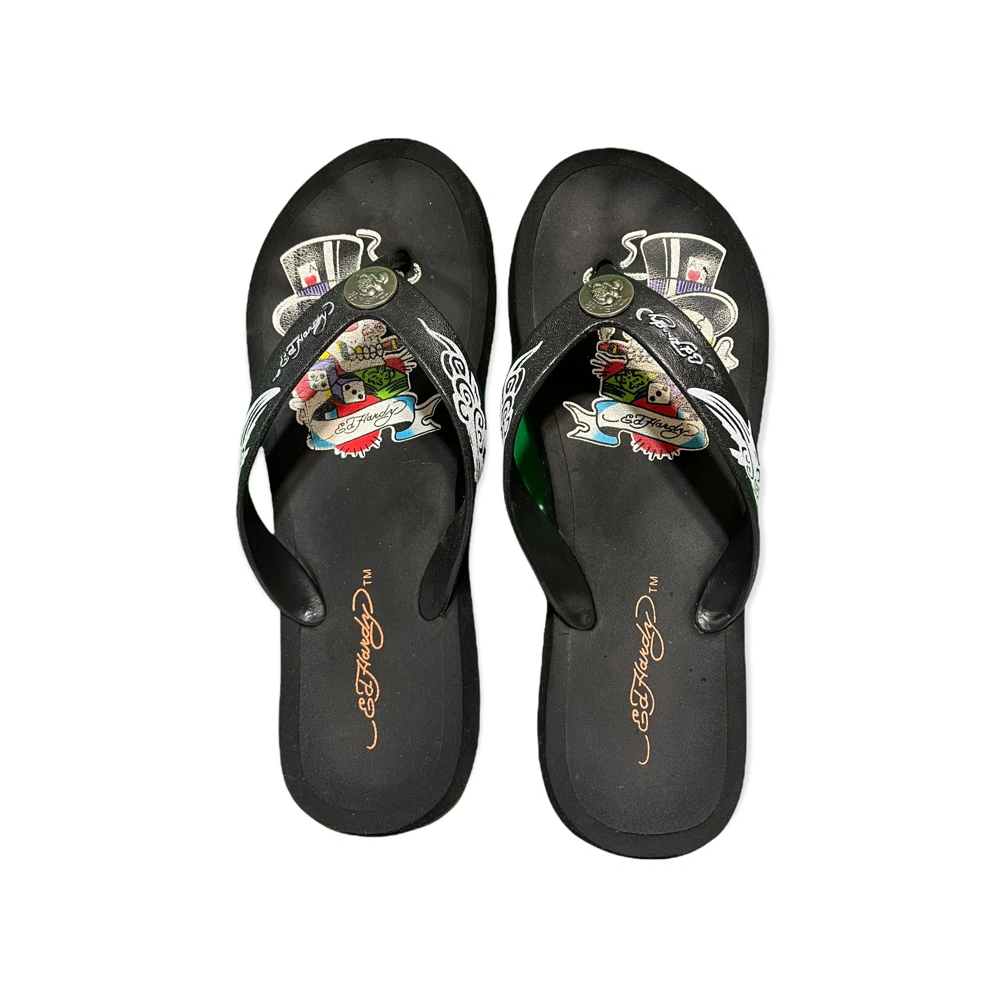 Rare Vintage Unique Men\'s Ed Hardy by Christian Audigier Flip Flops Size 11 / 12 Ed Hardy Red Sandals | Mercari main image 3