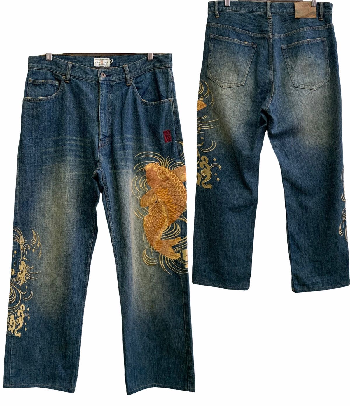 Japanese Brand Vintage Japanese Brand Embroidery Fish Koi Jeans Size US 34 / EU 50 - 1 Thumbnail