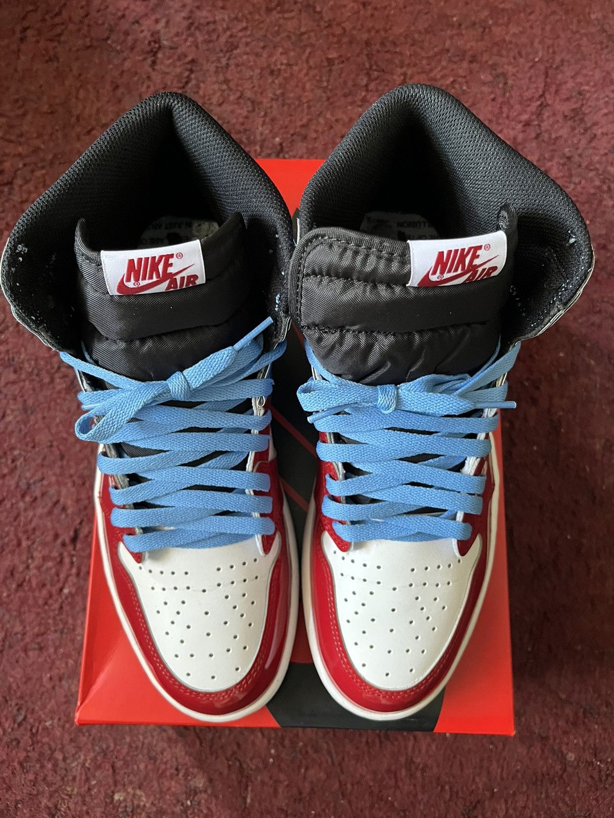 image of Jordan Brand 1 Fearless Shoes in Blue White Red, Men's (Size 10)