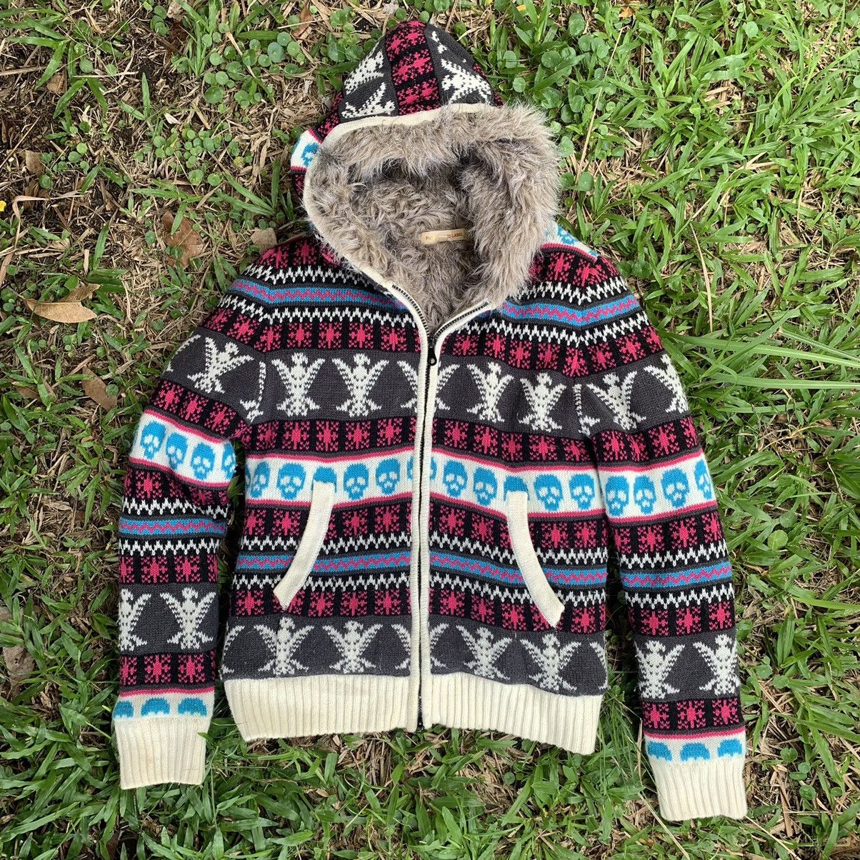 image of Winter Session Place Plan Red Label Faux Fur Hoodie Knitwear Sweater Jacket, Men's (Size Medium)