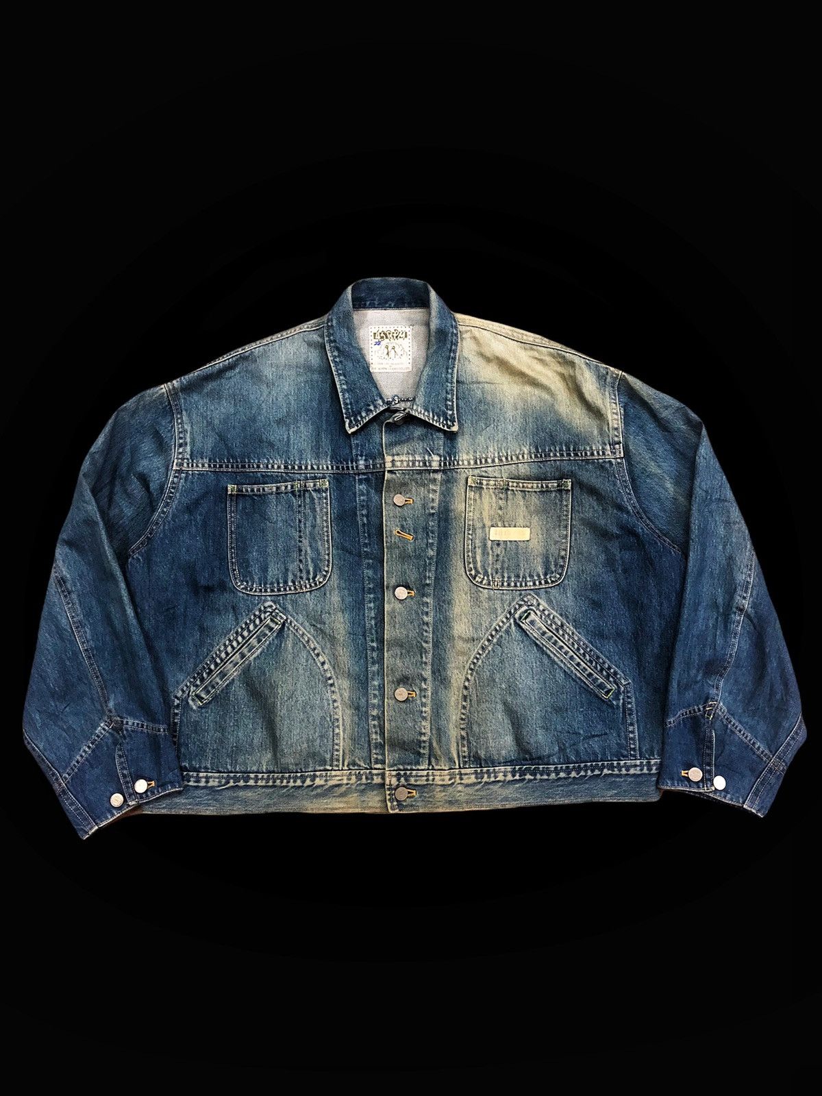 image of Grail45Rpm Indigo Patina Faded Trucker Jacket in Patina Indigo, Men's (Size XL)