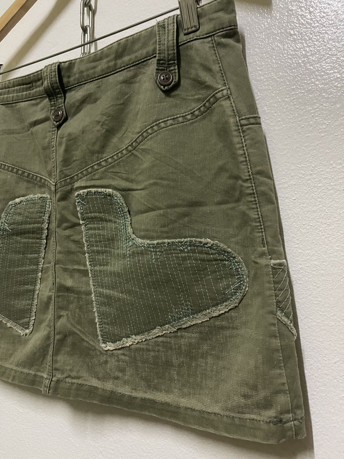 Issey Miyake × Japanese Brand Sunao Kuwahara Mini Skirt Green Army Distressed Size 30" / US 8 / IT 44 - 7 Thumbnail