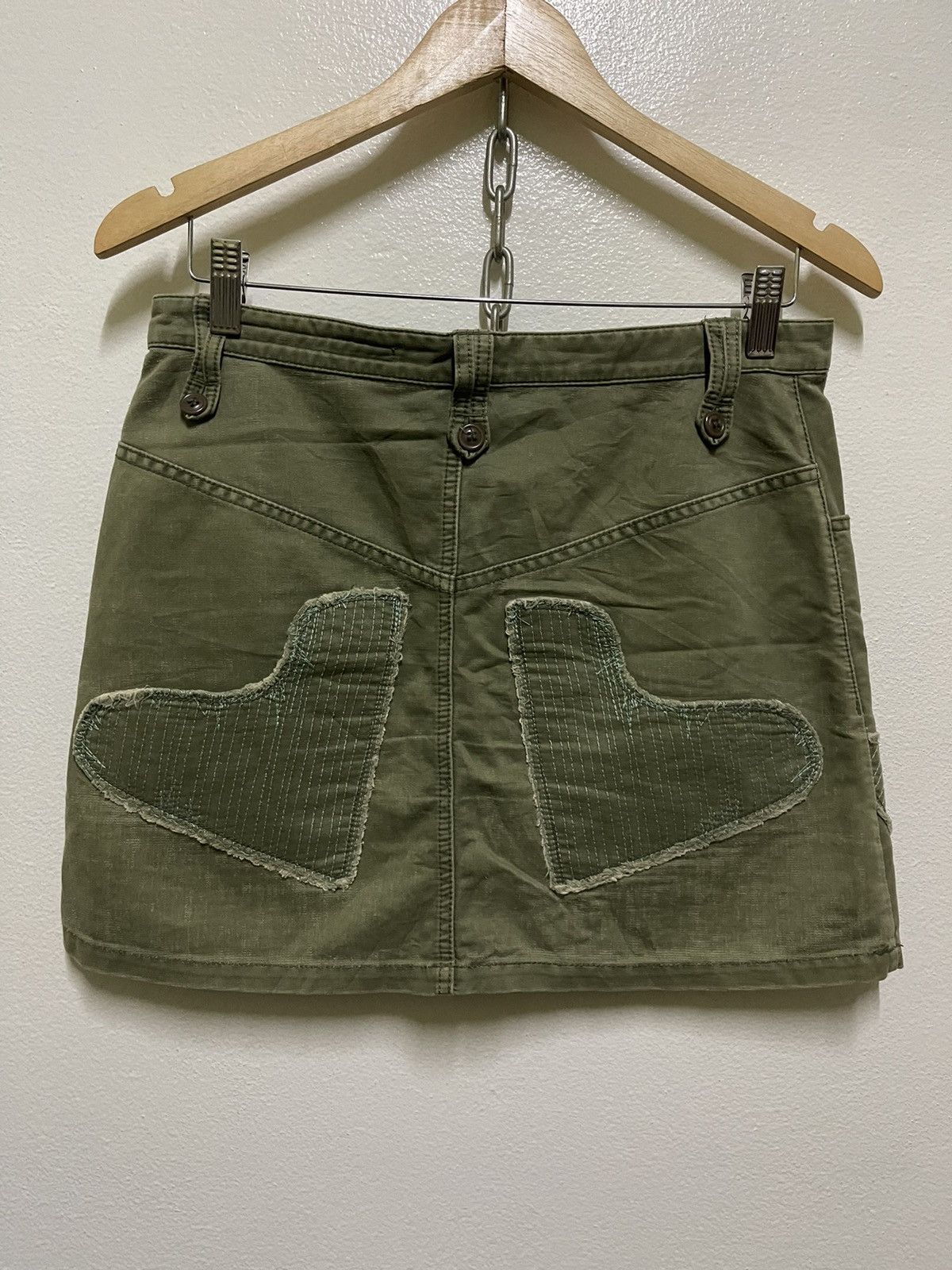 Issey Miyake × Japanese Brand Sunao Kuwahara Mini Skirt Green Army Distressed Size 30" / US 8 / IT 44 - 5 Thumbnail