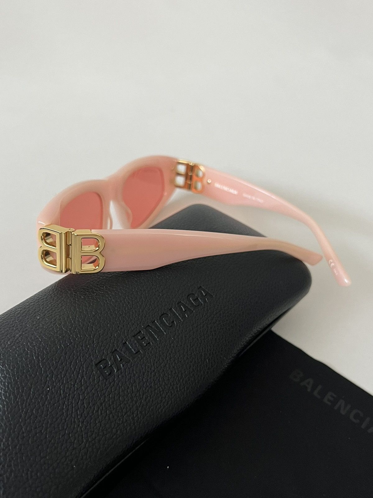 image of Balenciaga Pink Logo Frame Rectangle Sunglasses, Women's