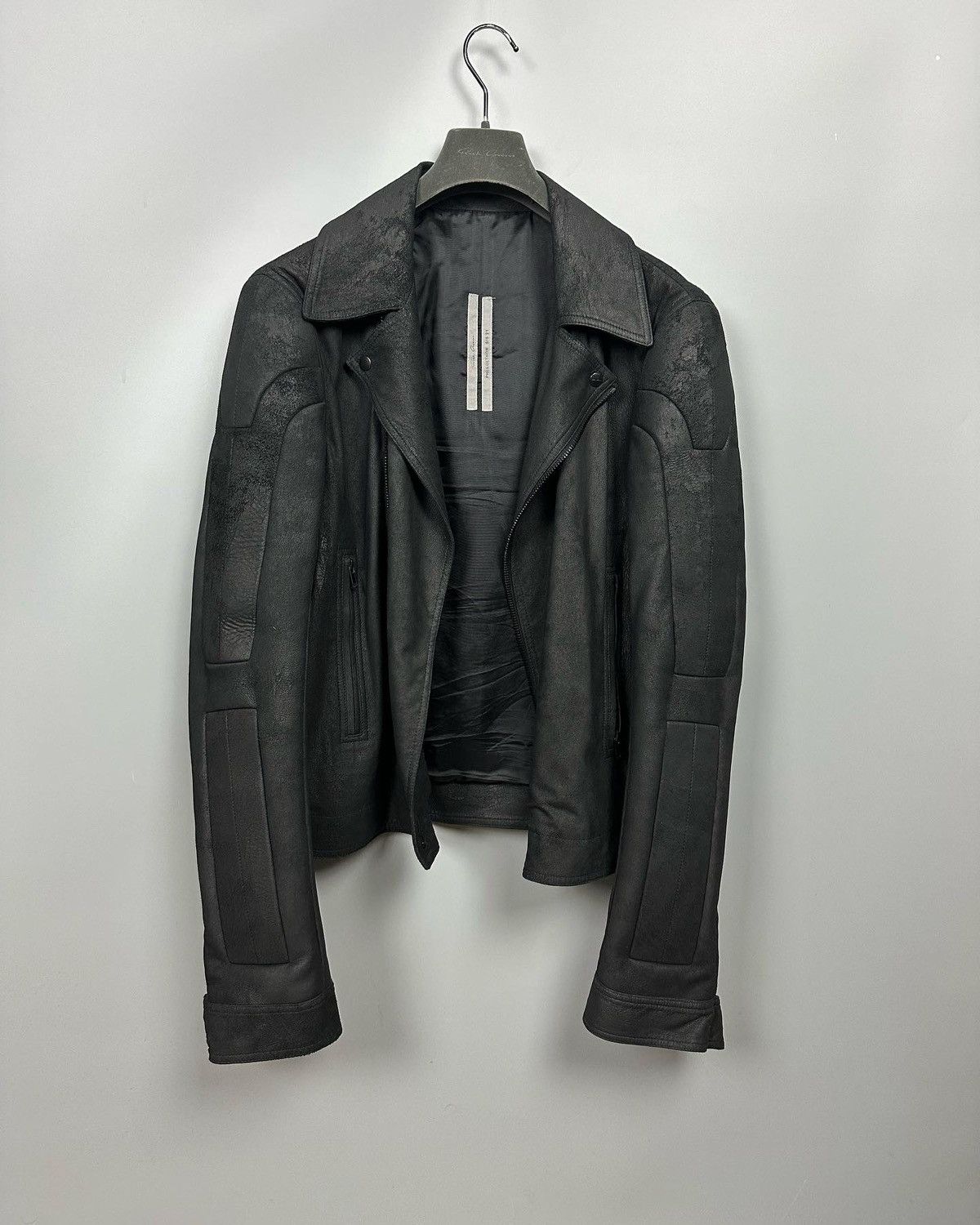 Pre-owned Rick Owens Ss21 ‘phlegethon' Blistered Lamb Biker Stooges Jacket In Black