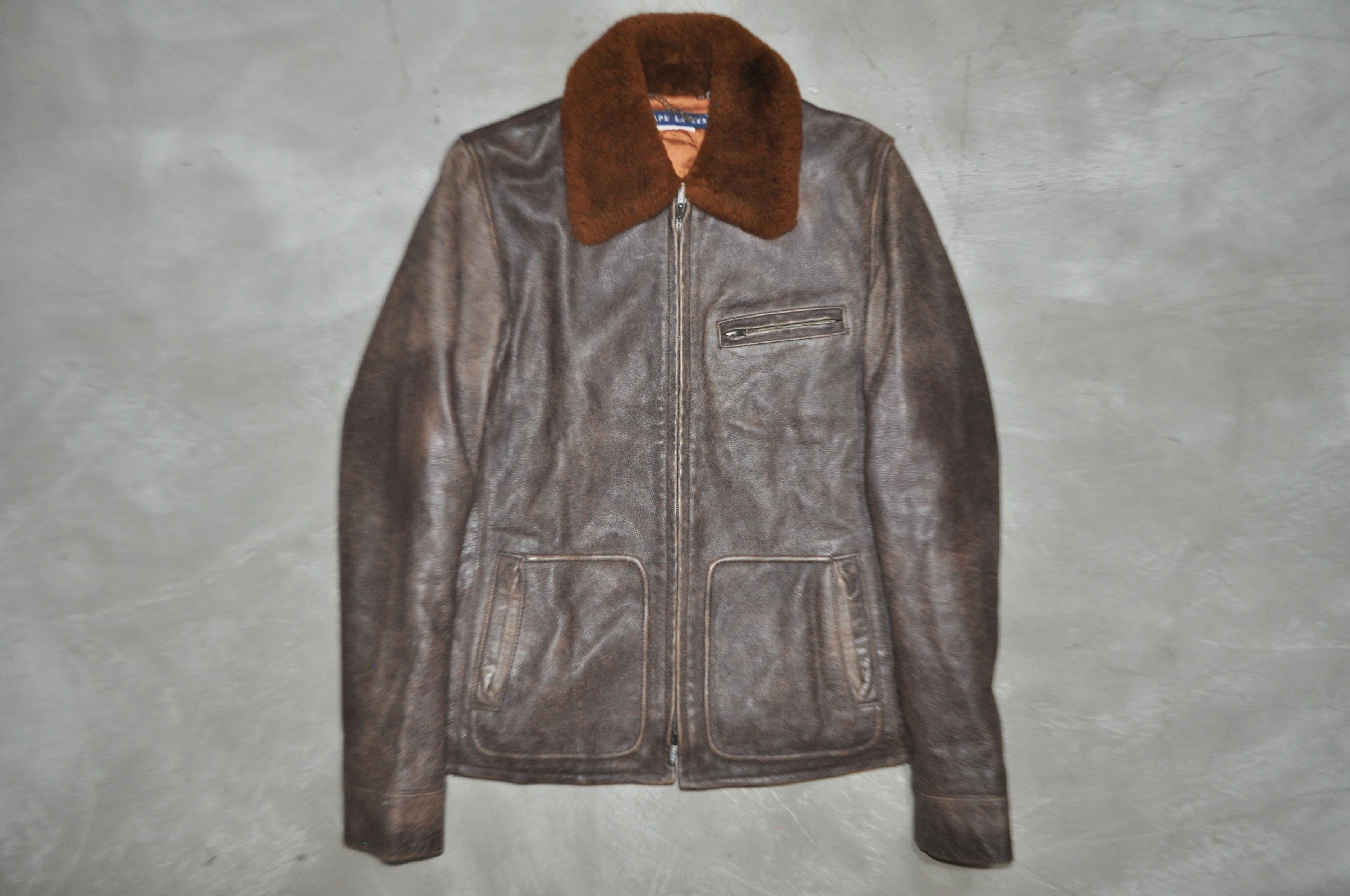 Ralph Lauren Ralph Lauren - Sheepskin Collar Zip-Up Leather Jacket ...