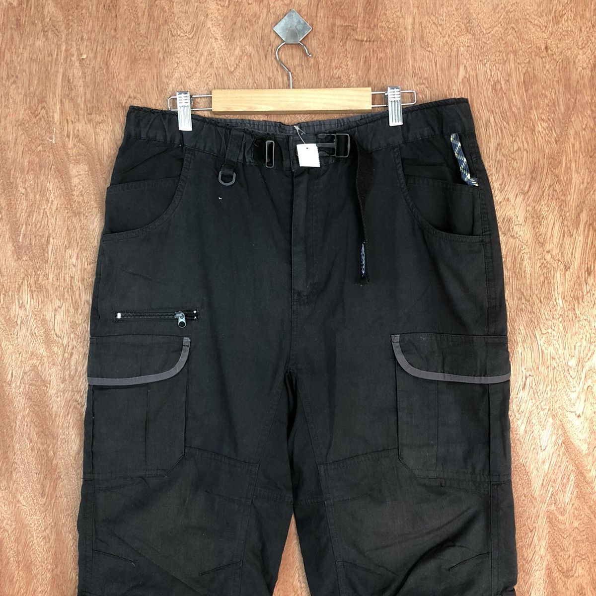 Japanese Brand DLL CRU Black Multipocket hiking track Cargo Pants #2338 Size US 33 - 2 Thumbnail