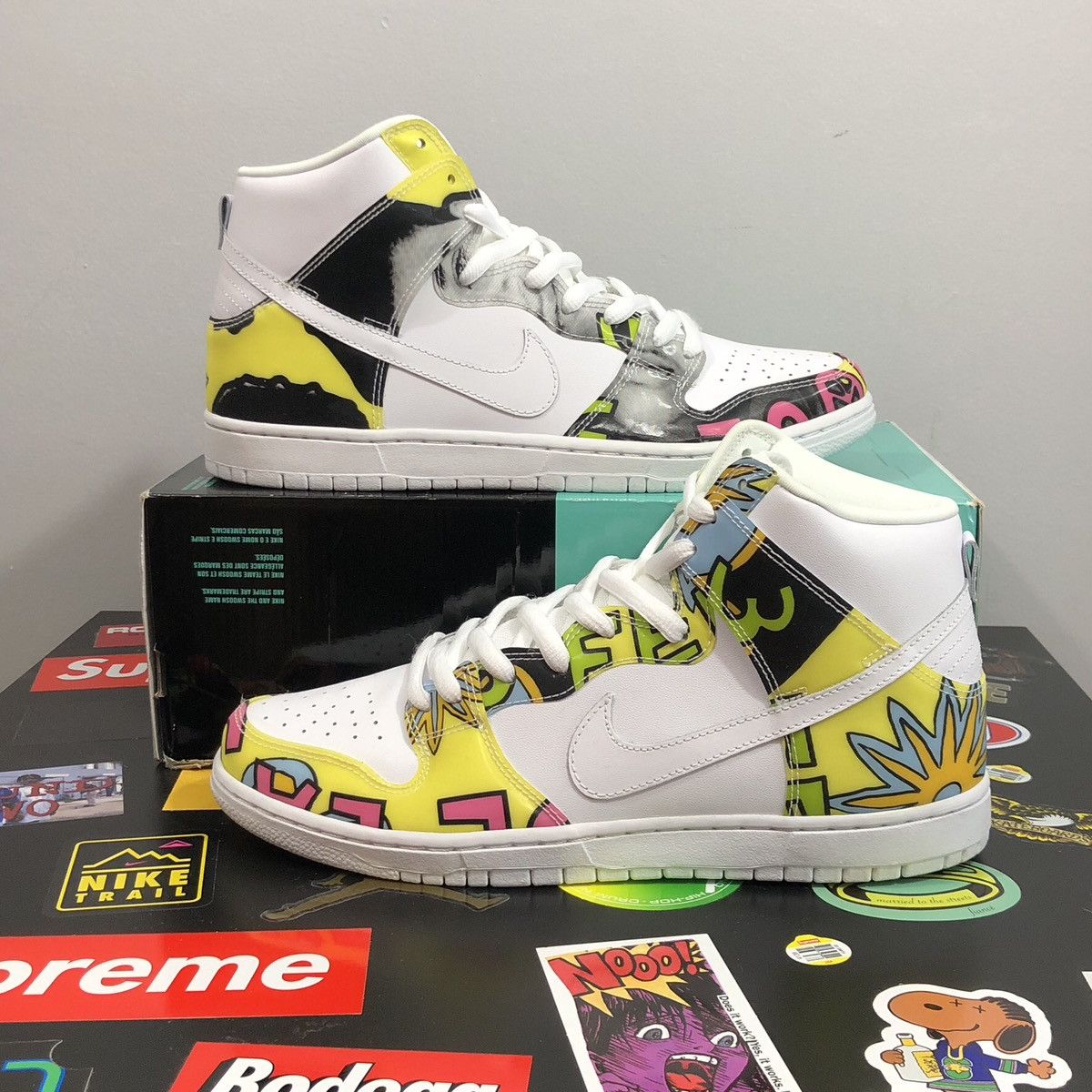 image of Nike Sb Dunk High Qs ‘De La Soul’ Shoes in White/Fire Fly, Men's (Size 11)