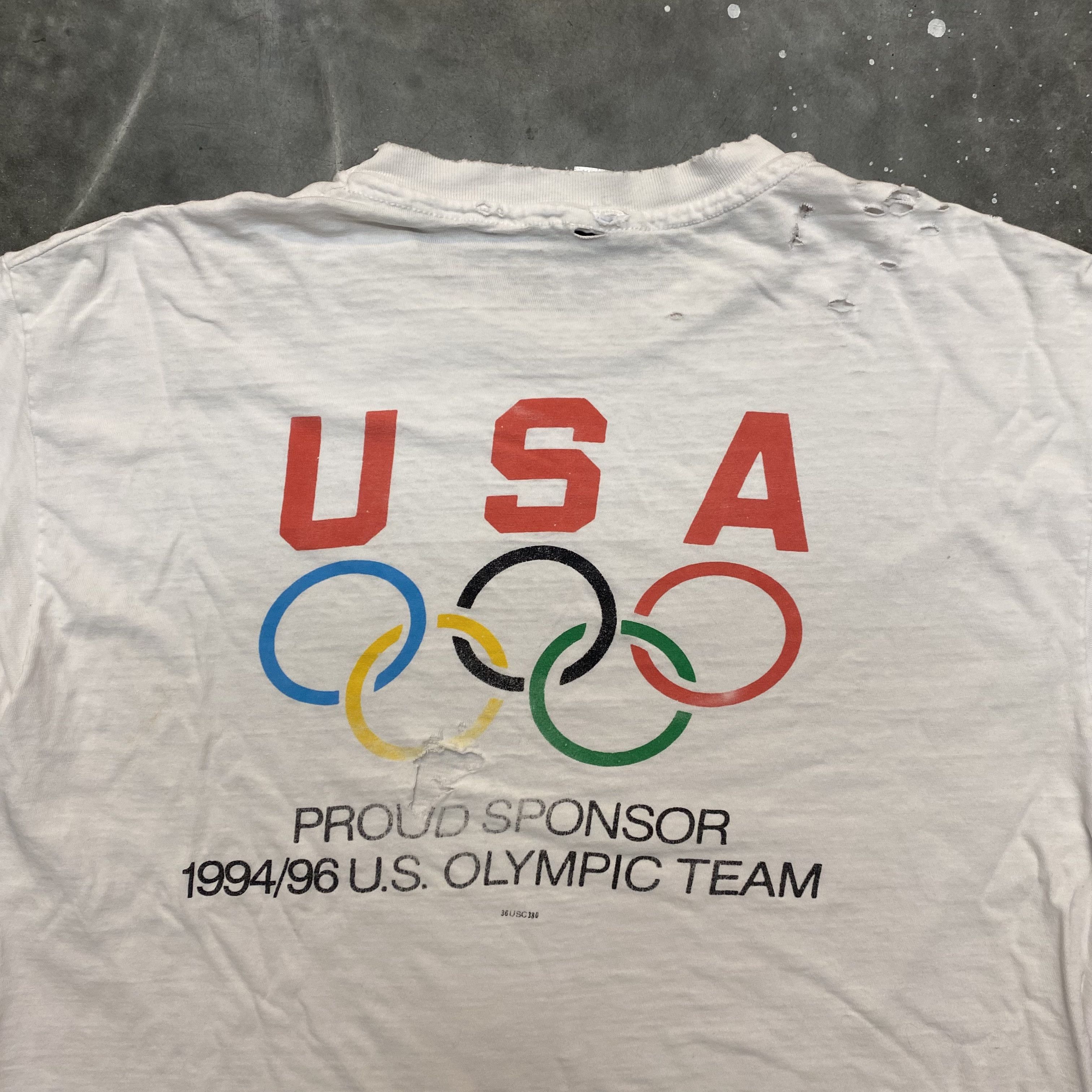 RayBan × USA Olympics × Vintage VTG 90s Thrashed USA Olympics Ray Bans Sponsored T Shirt Size US XL / EU 56 / 4 - 2 Thumbnail