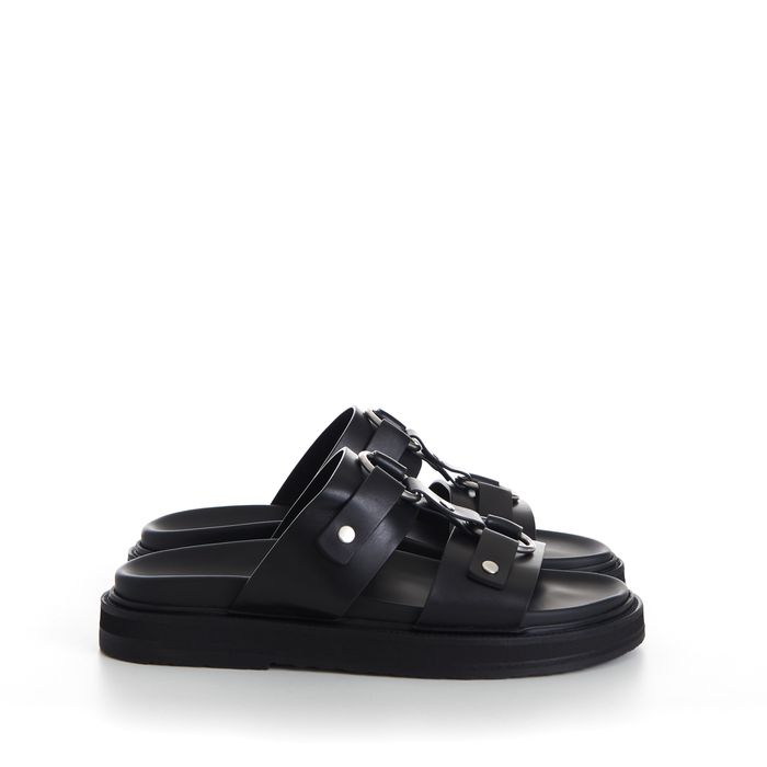 Celine TIPPI Slide Sandals - Black Leather, Metal Ring/Studs | Grailed