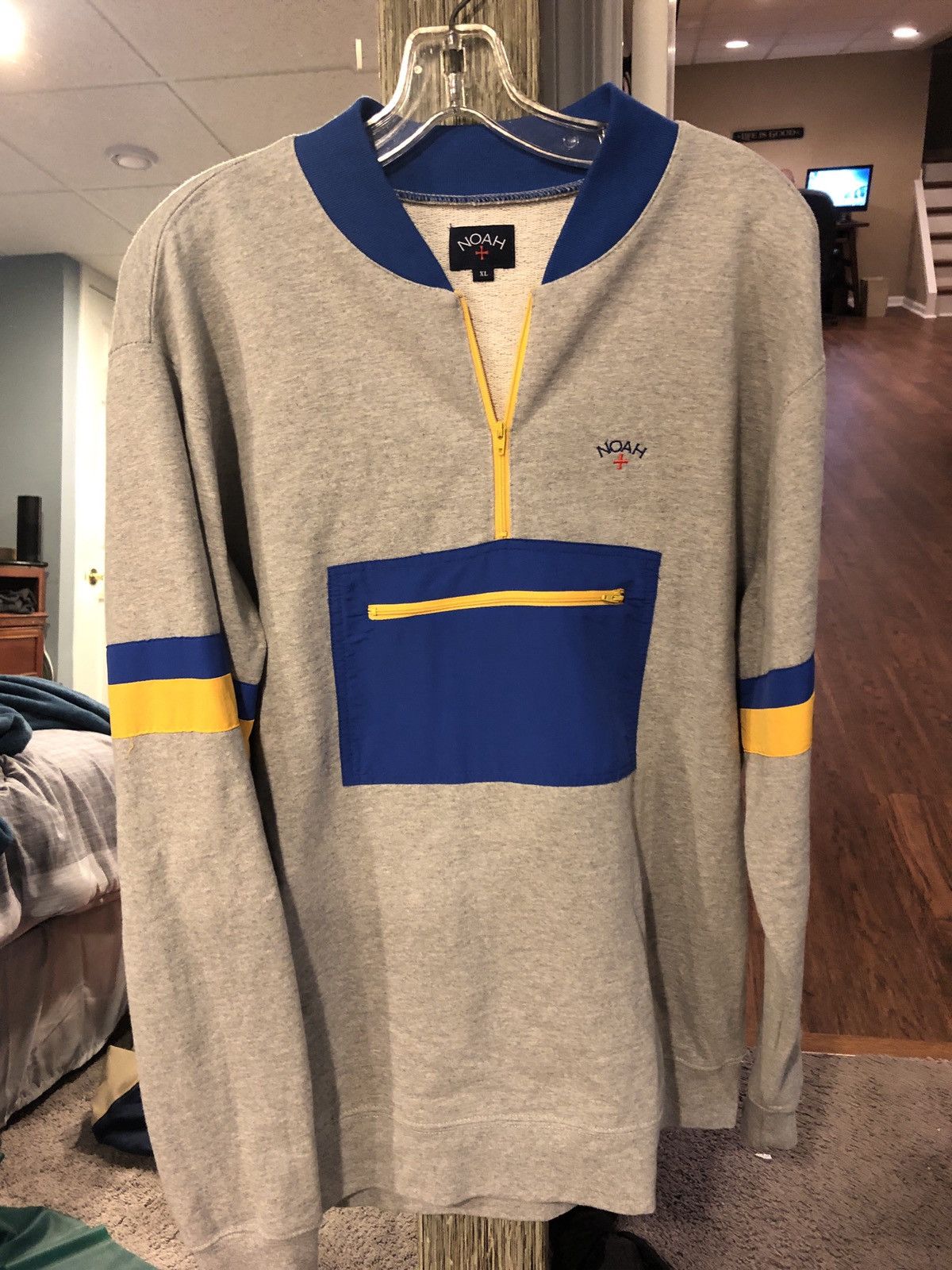 image of Ss18 Noah Quarter Zip Core Logo Pullover in Grey, Men's (Size XL)