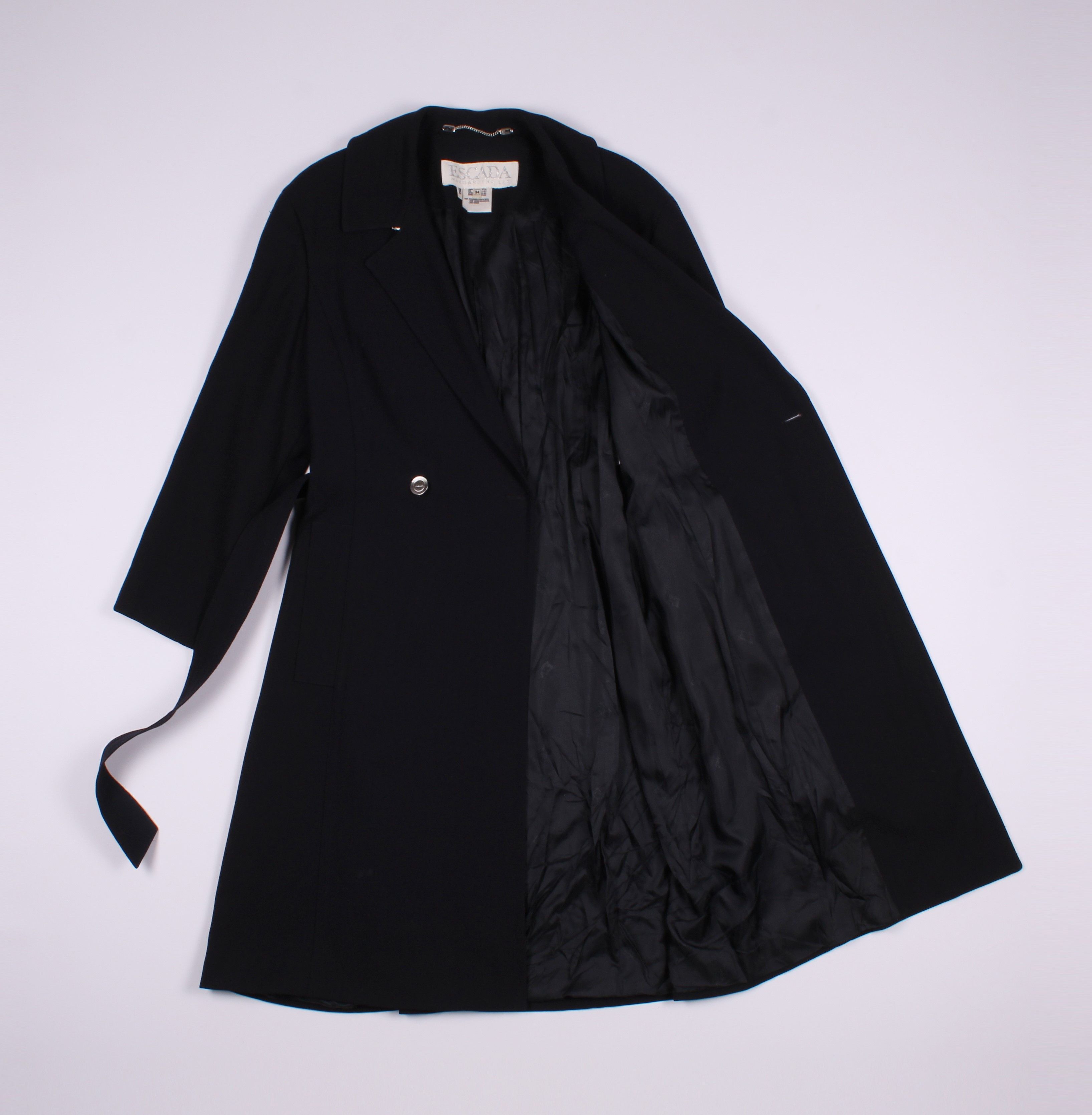 image of Vintage Escada Double Breasted Wool Trench Coat in Navy, Women's (Size Small)