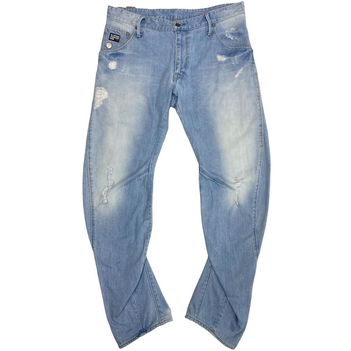 image of G Star Raw x Gstar Arc 3D Loose Tapered Distressed Jeans Pants in Light Blue (Size 36)