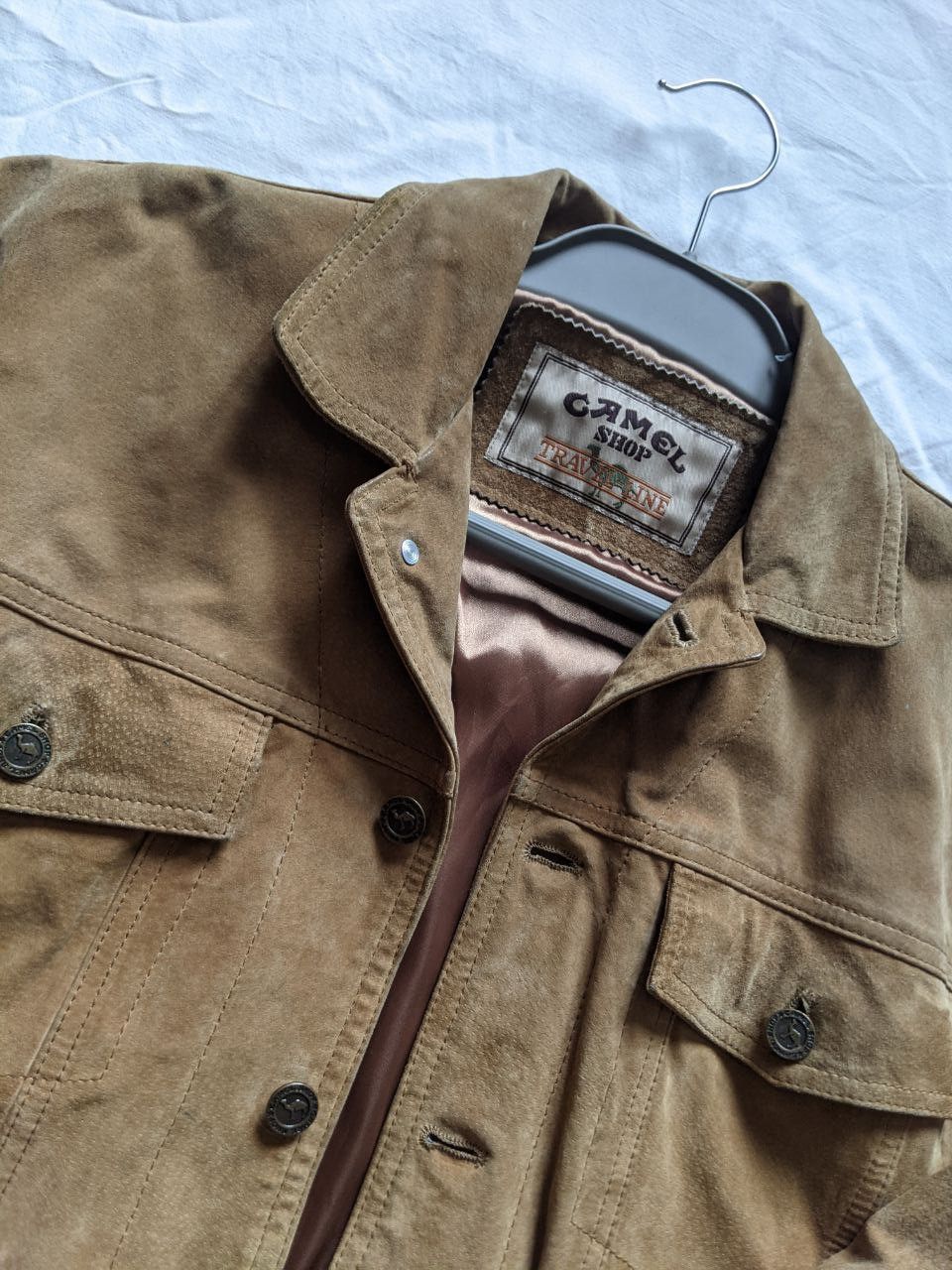 Camel × Vintage VTG Camel leather Jacket Suede trucker Size US S / EU 44-46 / 1 - 4 Thumbnail