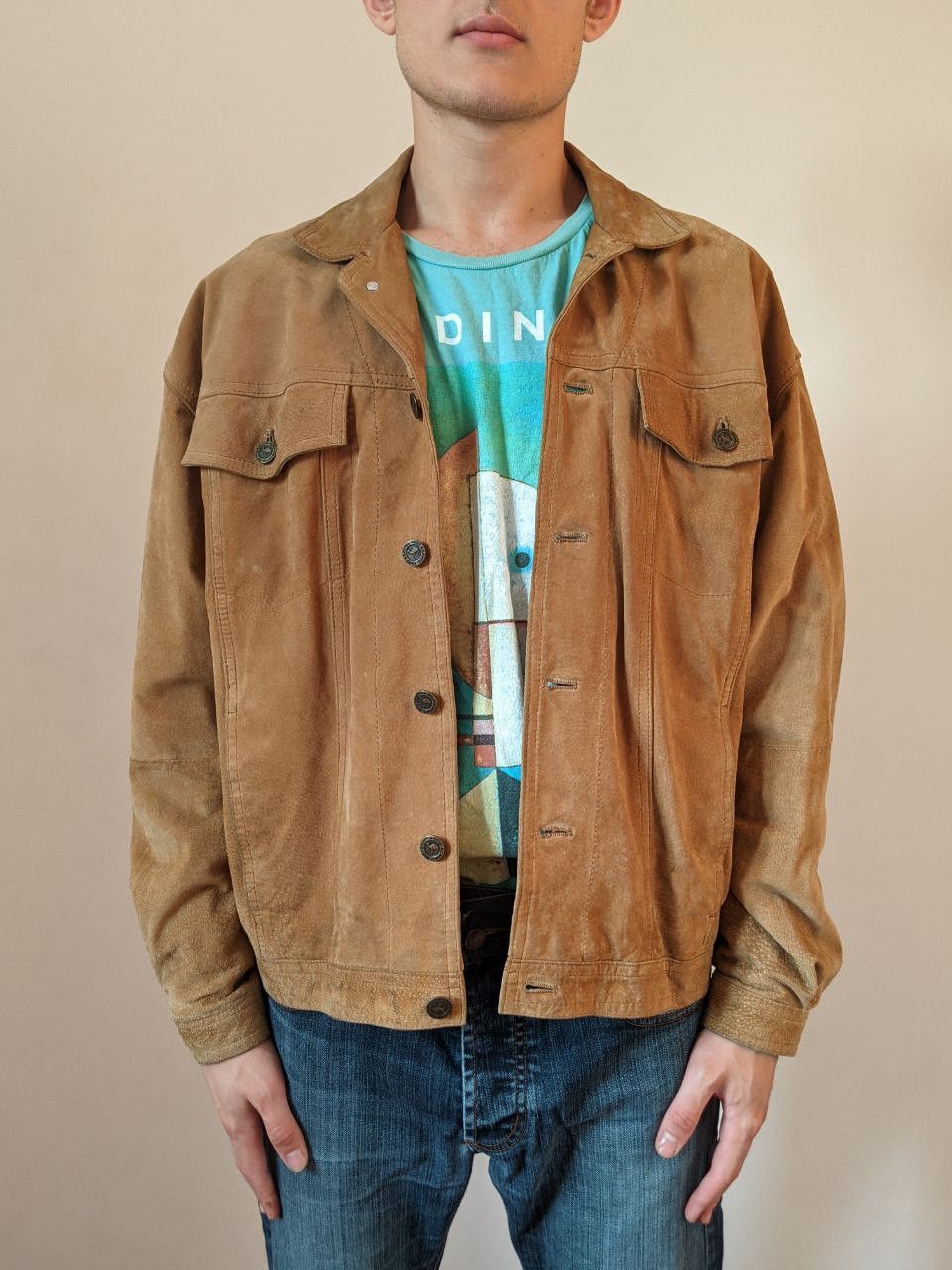 Camel × Vintage VTG Camel leather Jacket Suede trucker Size US S / EU 44-46 / 1 - 3 Thumbnail