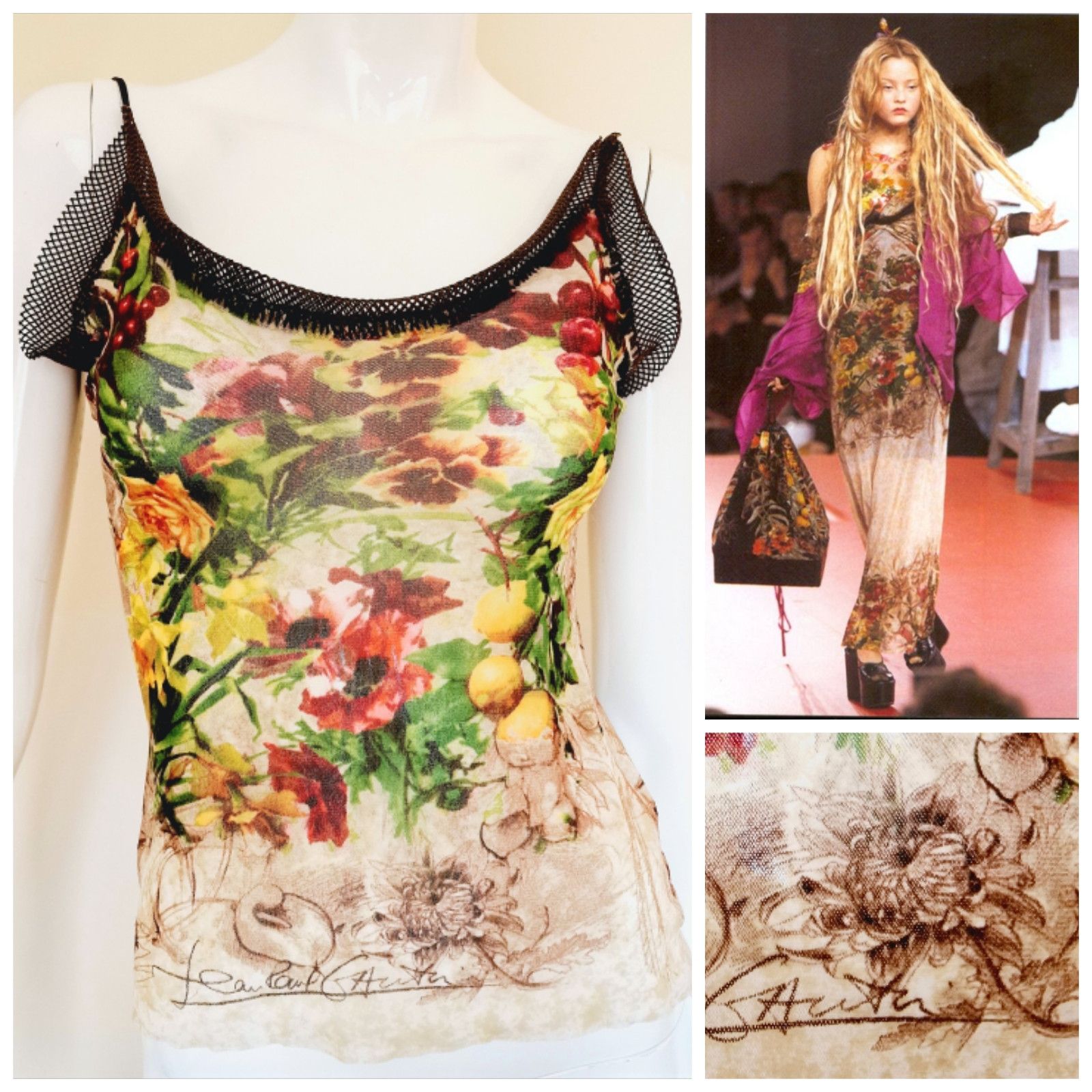 Jean Paul Gaultier Floral Flower Mesh Cherry Top Tee T-shirt