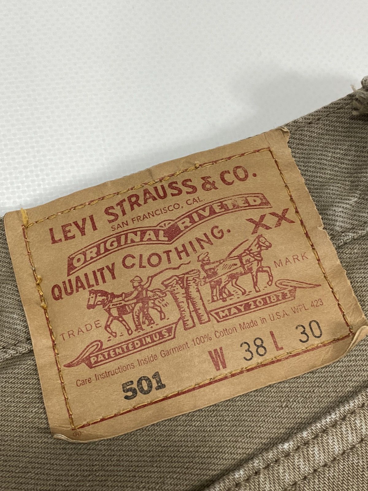 Levi's 🔥LASTDROP🔥Made In USA Greenish Brown Fade Distressed Pants Size US 33 - 13 Thumbnail
