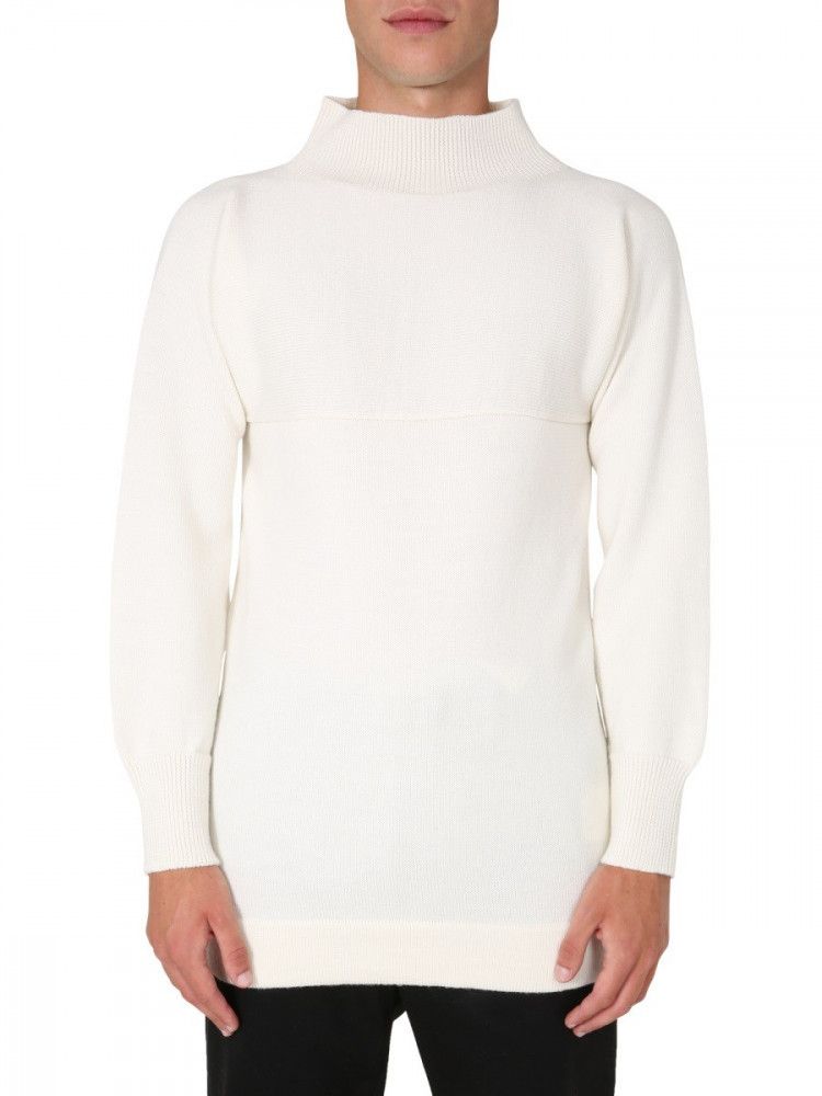 Maison Margiela Margiela Mock Neck Panelled Sweater - White Wool Size US L / EU 52-54 / 3 - 10 Thumbnail