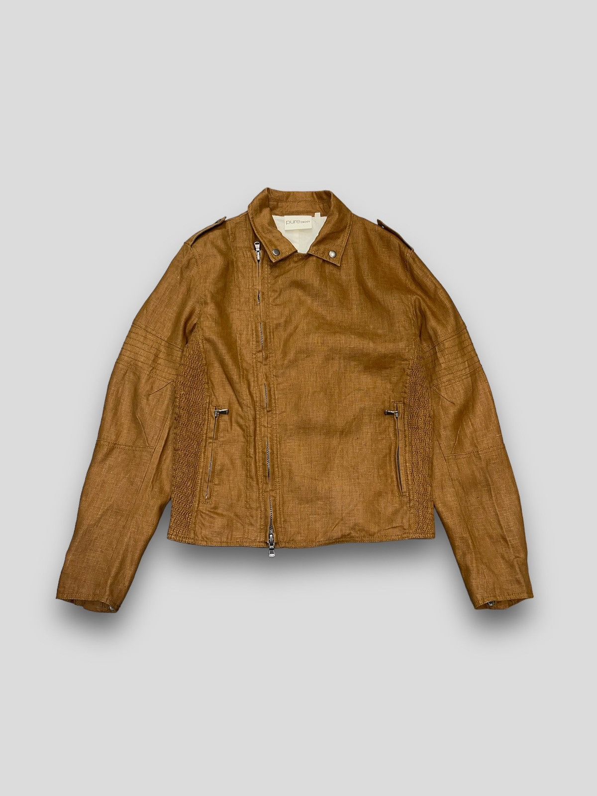 DKNY × Donna Karan Archive Donna Karan Balmain Like Beige Biker Light Jacket Size US S / EU 44-46 / 1 - 1 Thumbnail