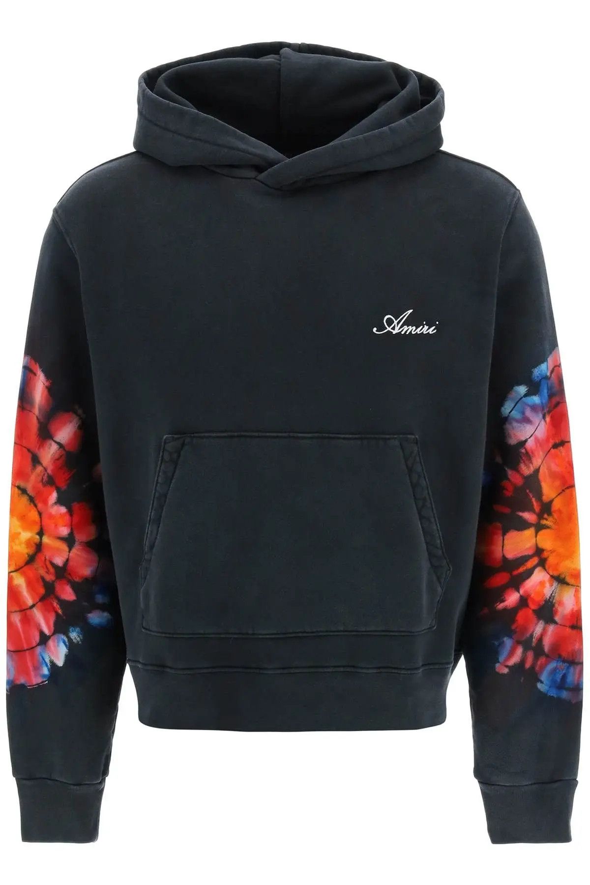 image of Amiri Ss23 Tie-Dye Sleeves Logo Hoodie in Black, Men's (Size Medium)