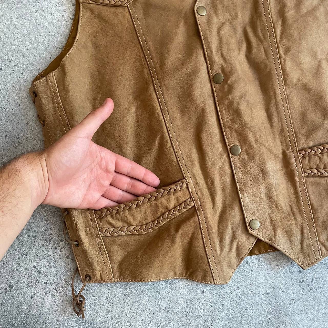 90s Vintage Genuine Leather Biker Vest Jacket