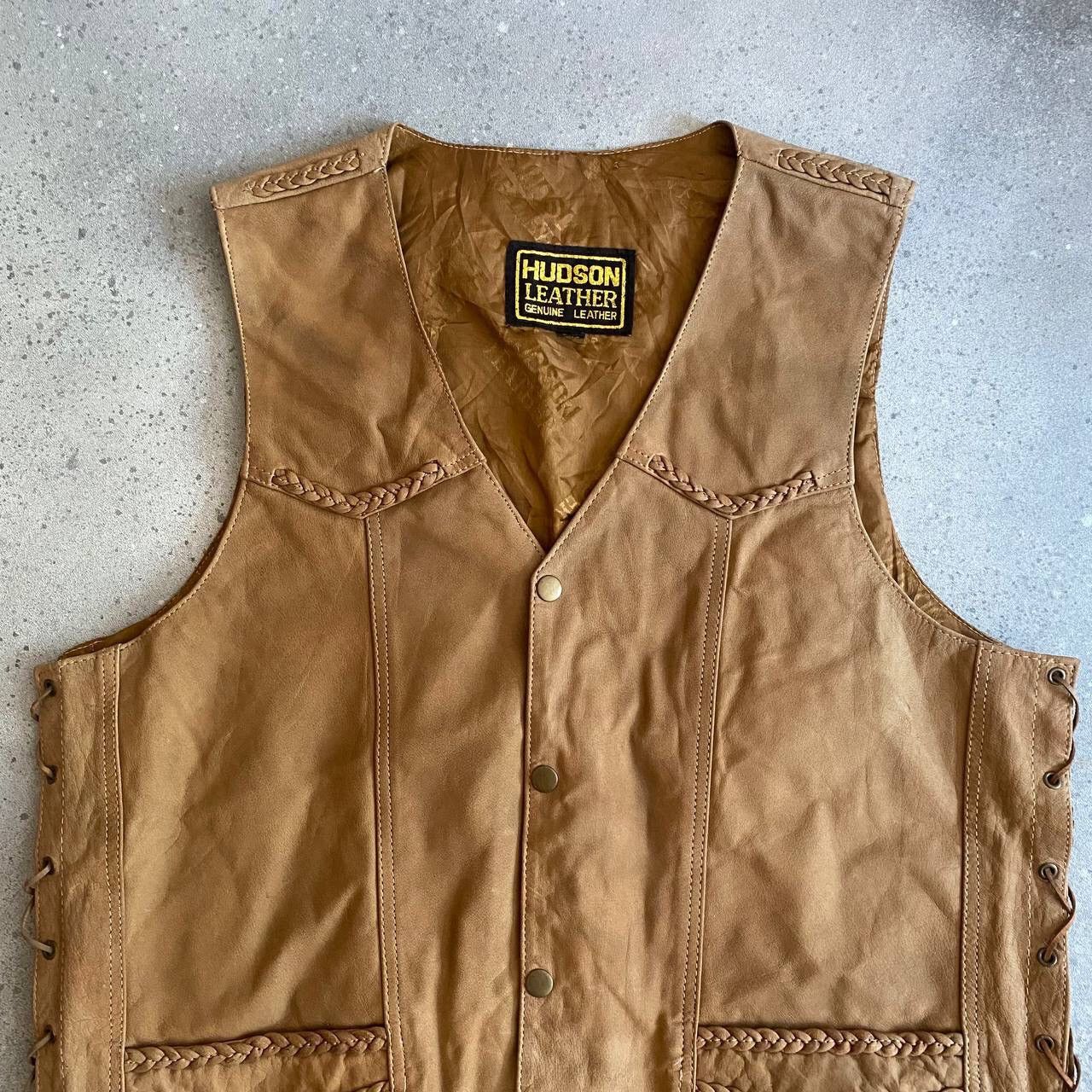 90s Vintage Genuine Leather Biker Vest Jacket