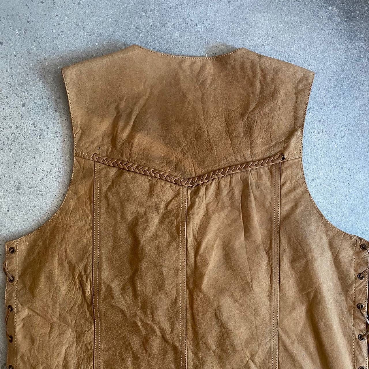 90s Vintage Genuine Leather Biker Vest Jacket