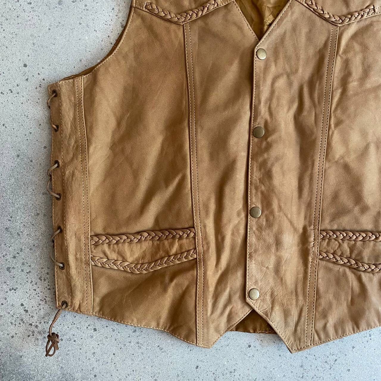 90s Vintage Genuine Leather Biker Vest Jacket