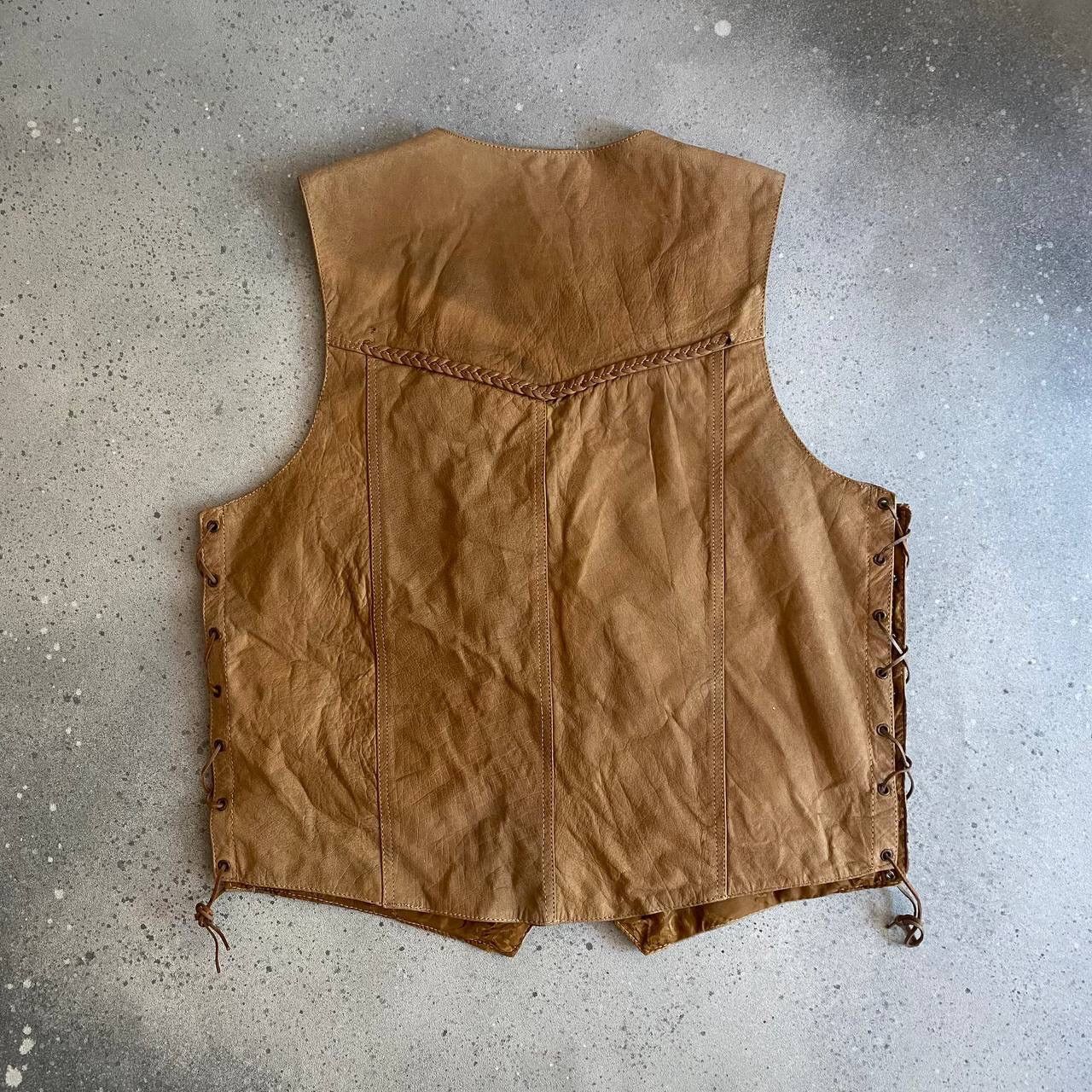 90s Vintage Genuine Leather Biker Vest Jacket