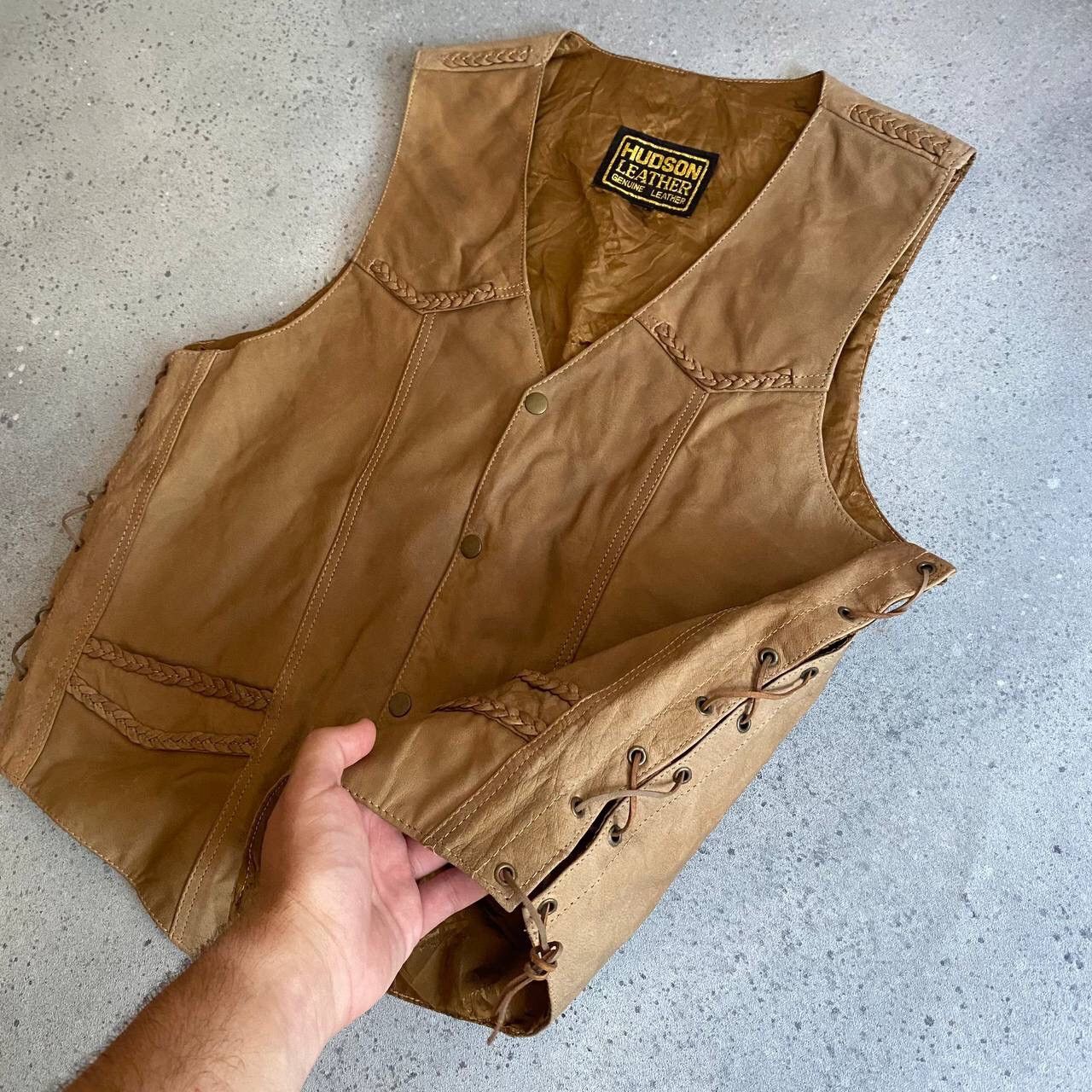 90s Vintage Genuine Leather Biker Vest Jacket