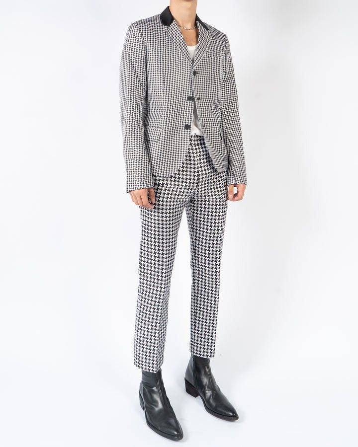 Haider Ackermann SS19 Black & White Houndstooth Silk Jacquard Trousers Size US 30 / EU 46 - 2 Thumbnail