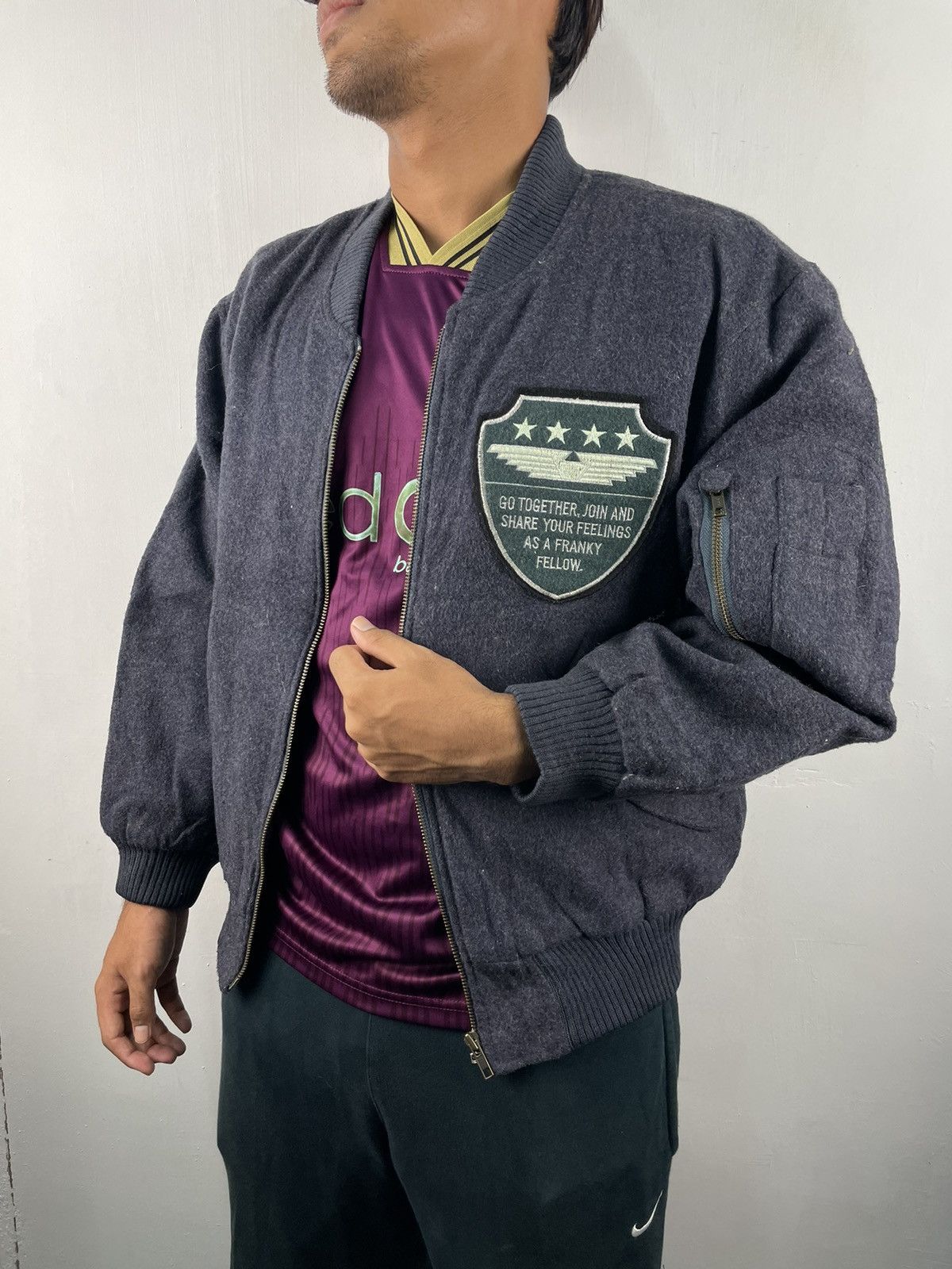 image of Harvard x Military Vintage Jc Havard Bomber Flight Wool Varsity Jacket Type B3 in Grey (Size Medium