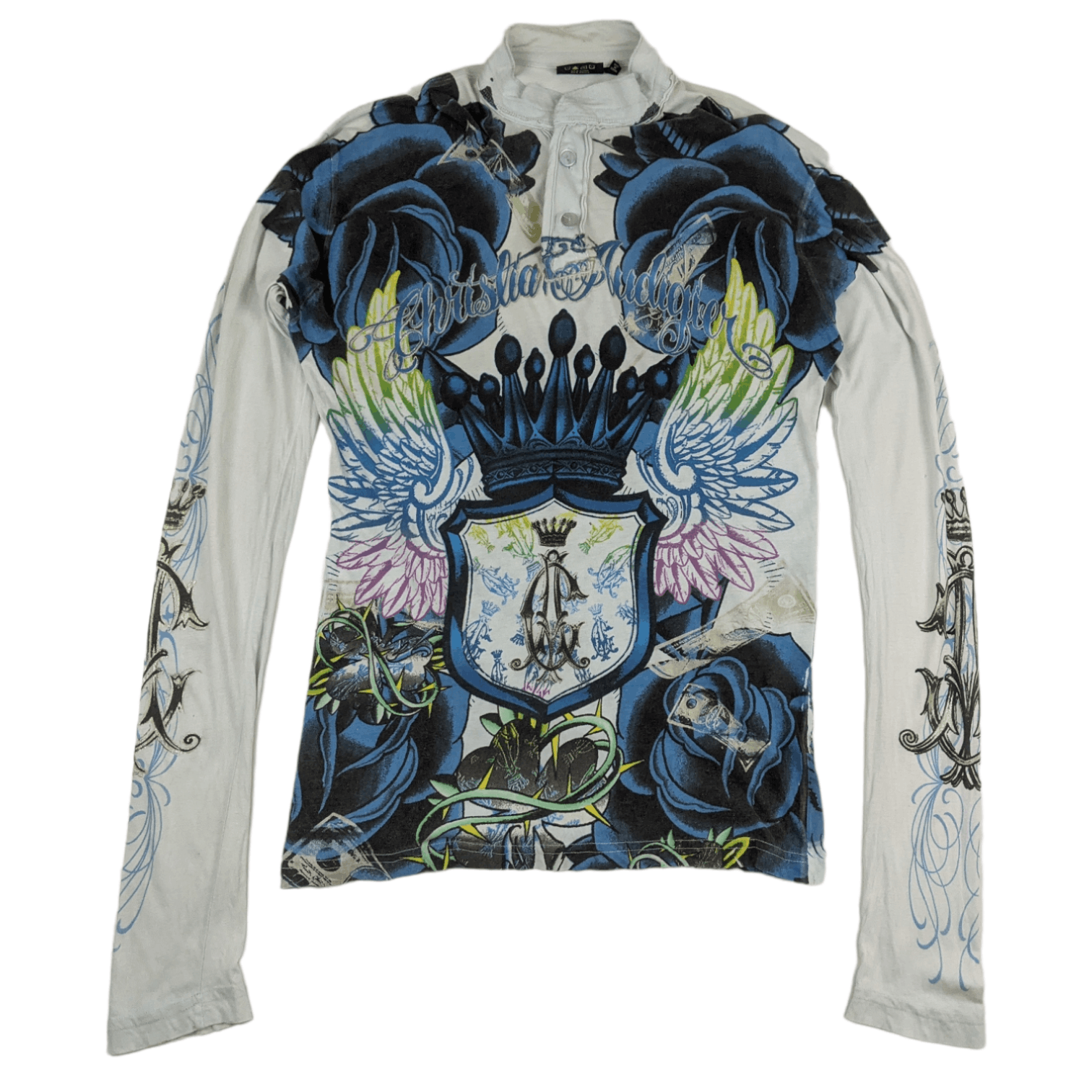 Christian Audigier Vintage CHRISTIAN AUDIGER Full Print Long Sleeve Polo Shirt Size US S / EU 44-46 / 1 - 2 Thumbnail