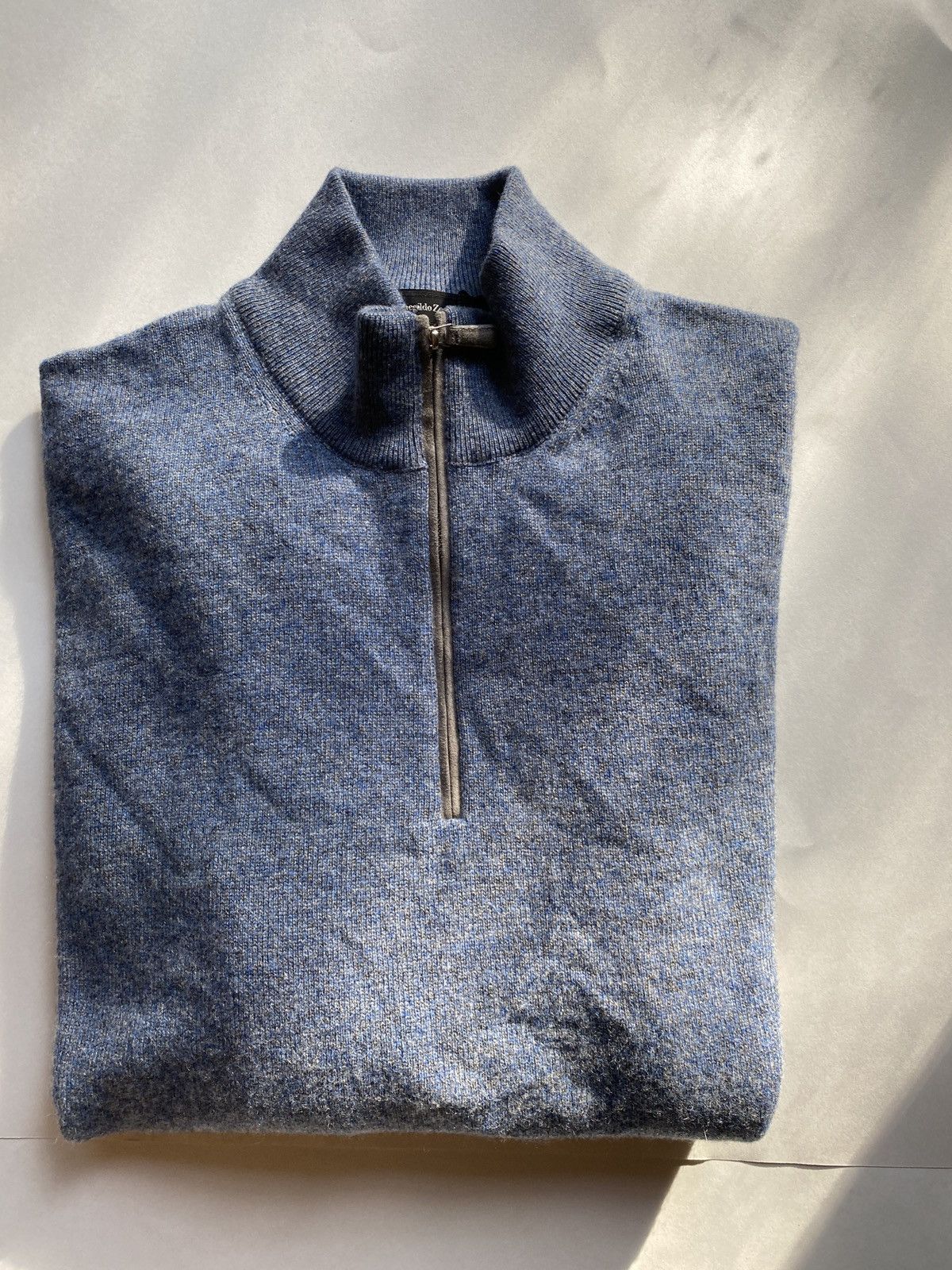image of Ermenegildo Zegna Wool Silk Cashmere 3/4 Zip Retail $795 NWT Size 52 in Blue, Men's